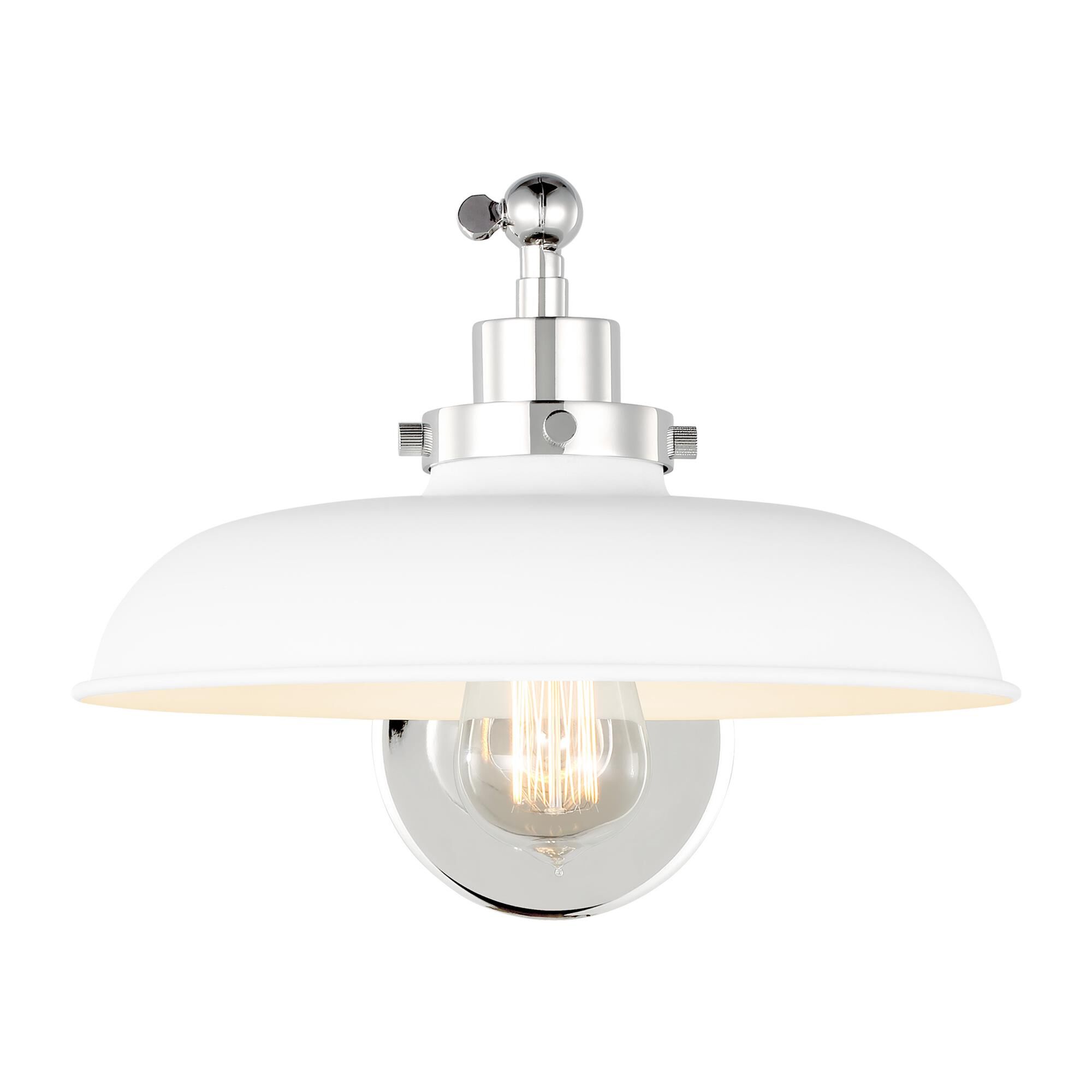 Shown in Matte White And Polished Nickel finish and Matte White Steel shade