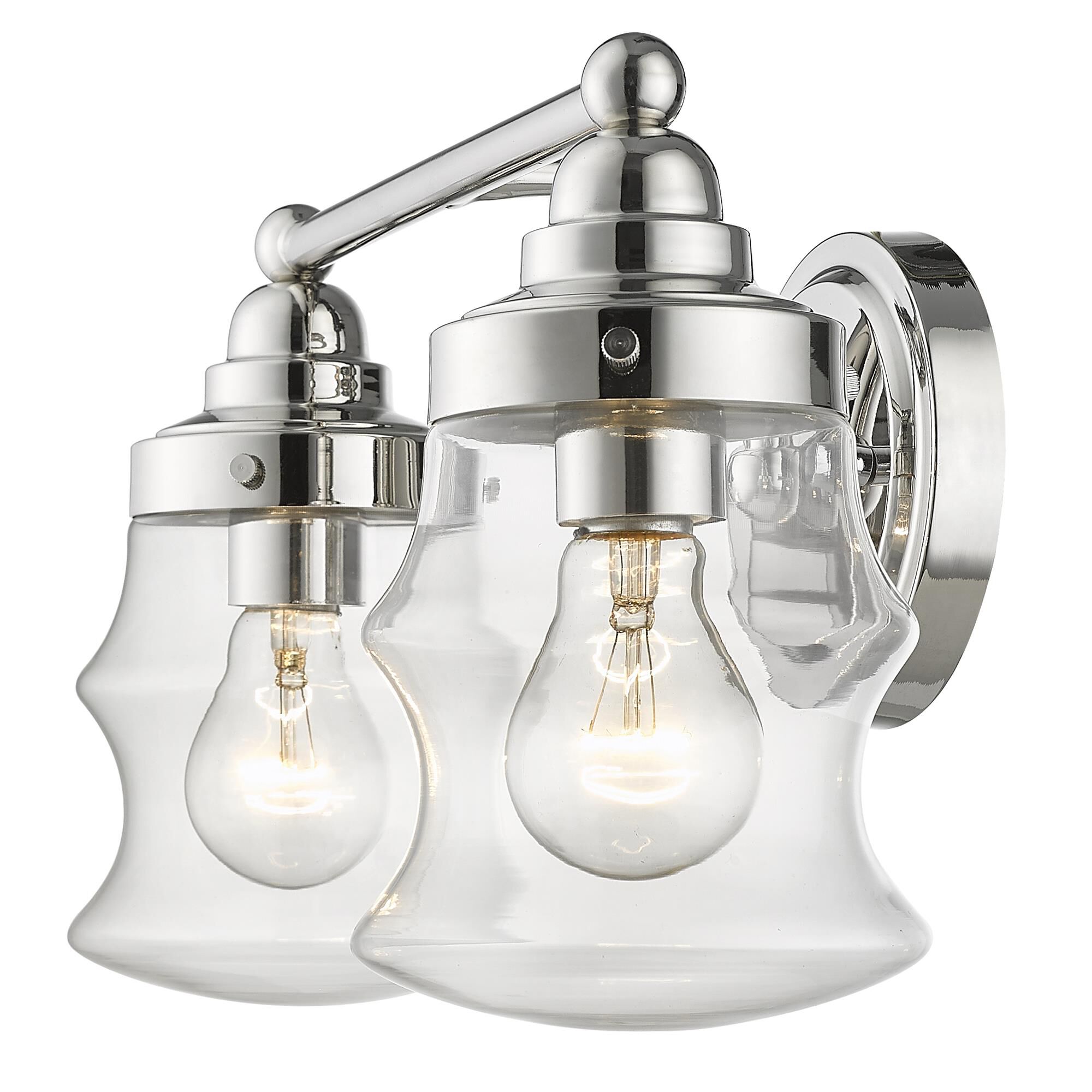 Shown in Polished Nickel finish and Clear Glass shade