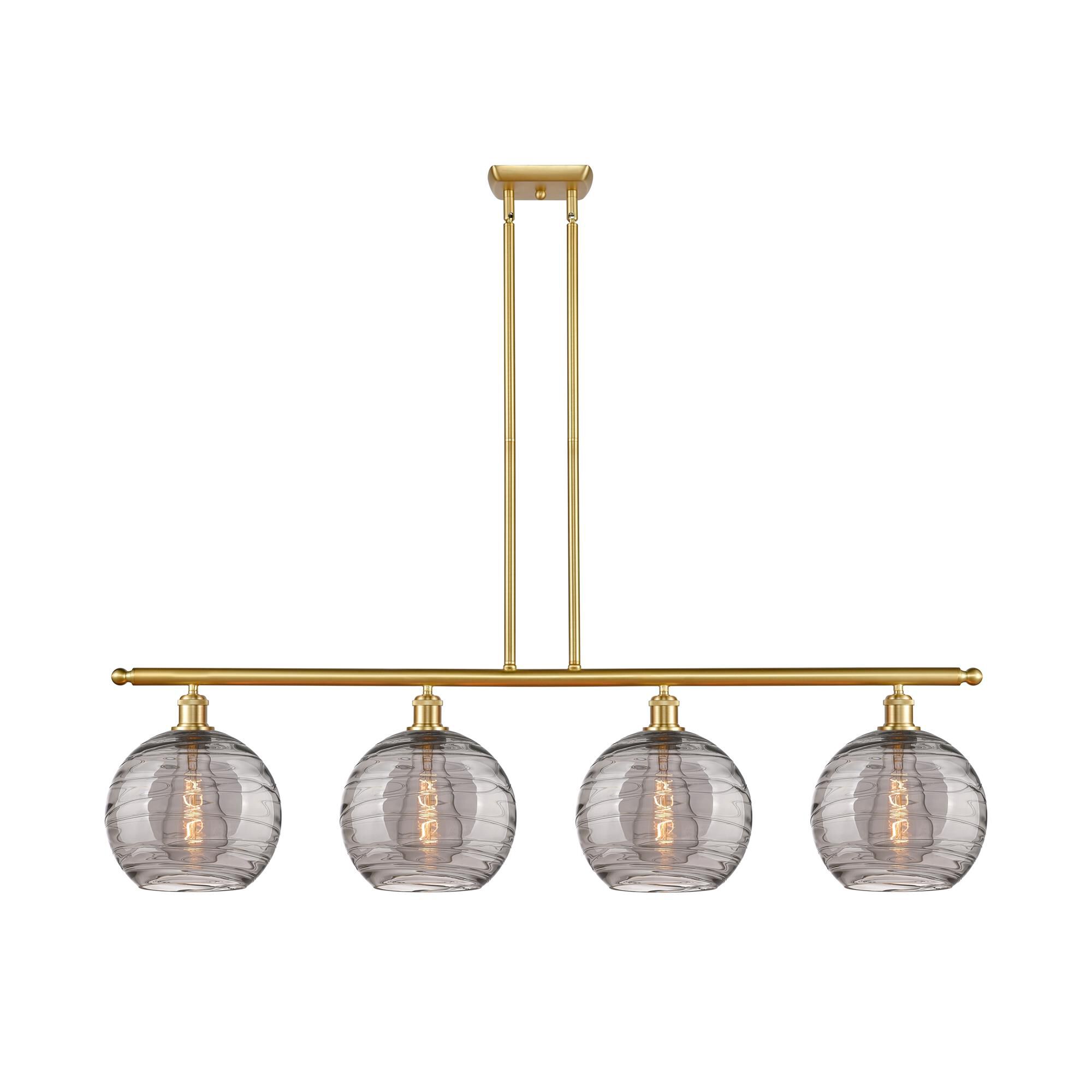 Shown in Satin Gold finish and Light Smoke Deco Swirl glass