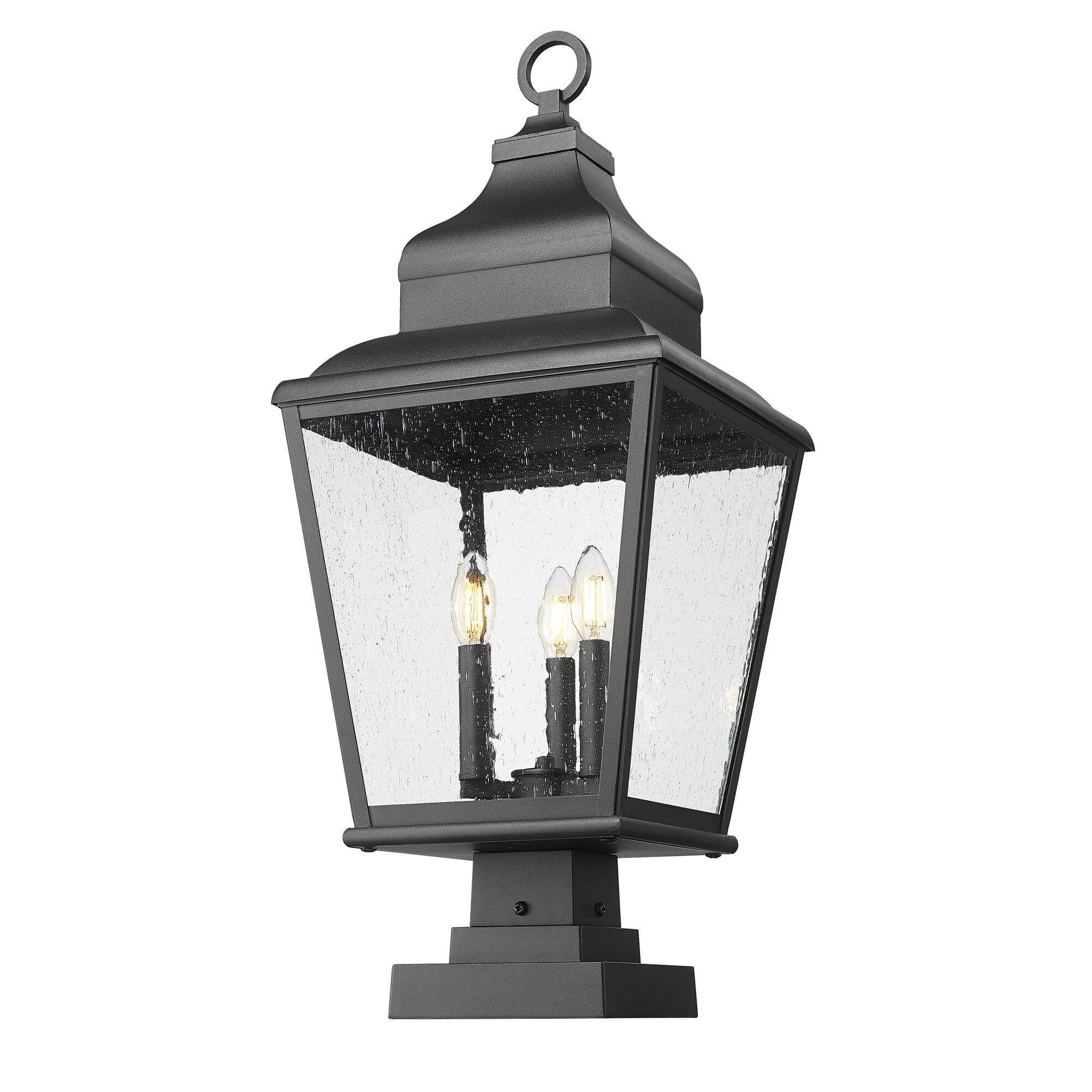 Shown in Sand Black finish and Clear Seedy glass