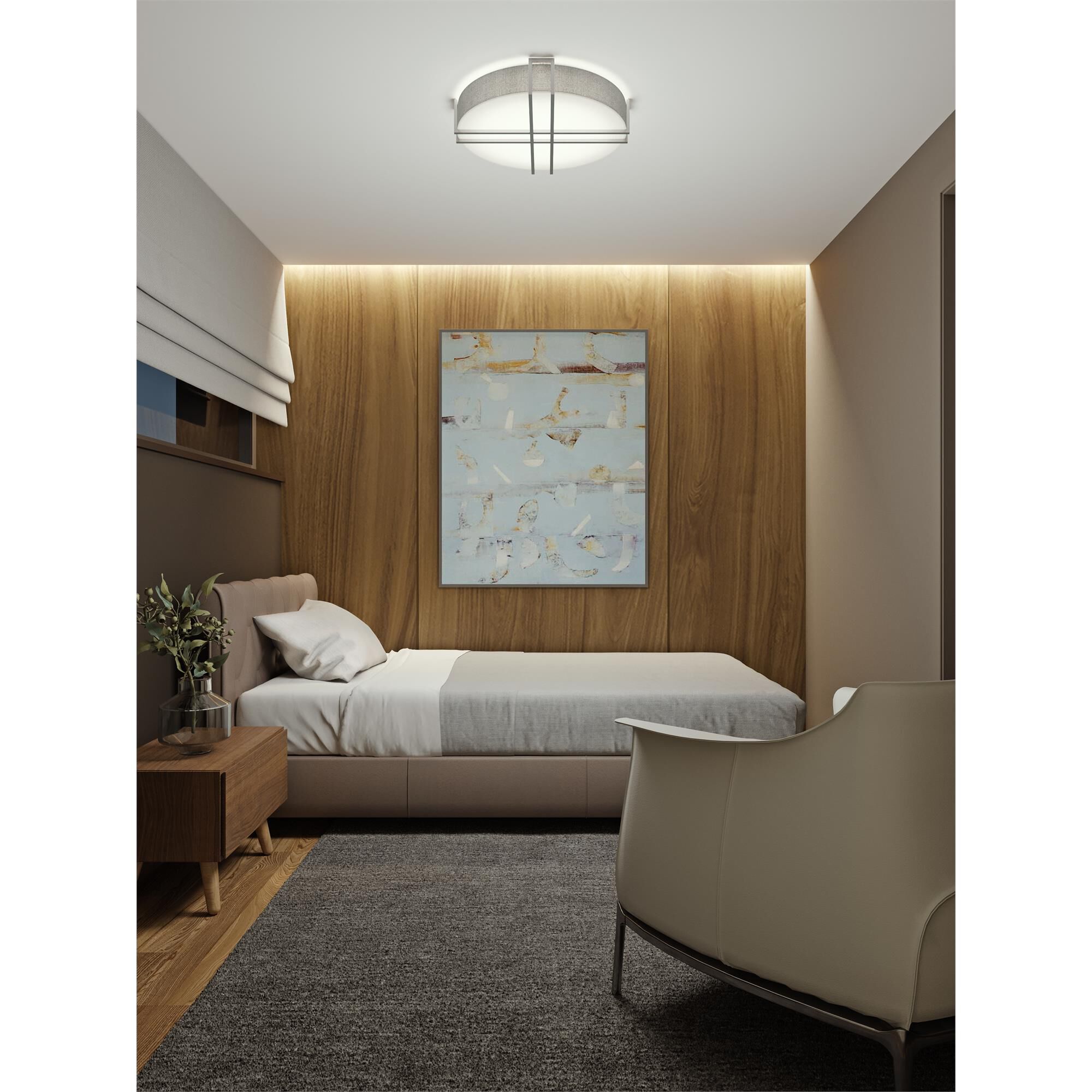 Shown in Satin Nickel finish and Grey, White Linen, Acrylic shade and No Accent accent