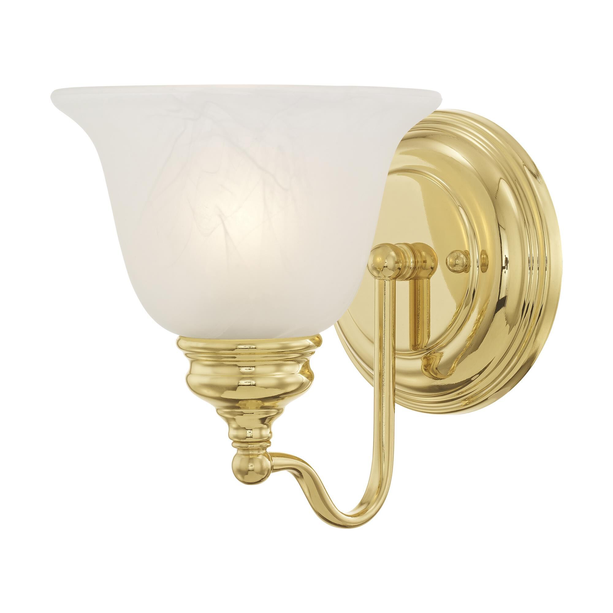 Shown in Polished Brass finish and White Alabaster glass