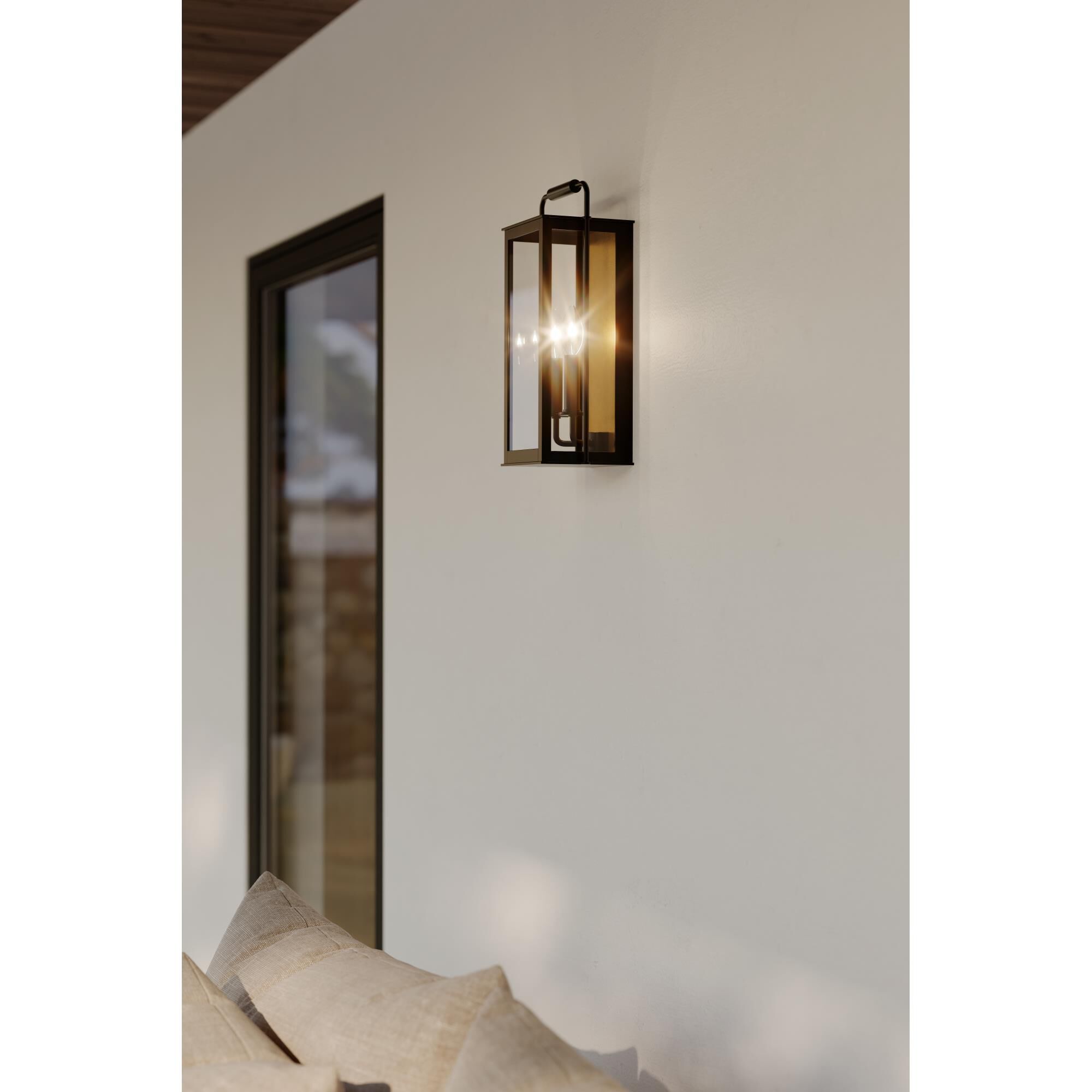 Shown in Sand Coal Black and Painted Legacy Brass finish and Clear glass