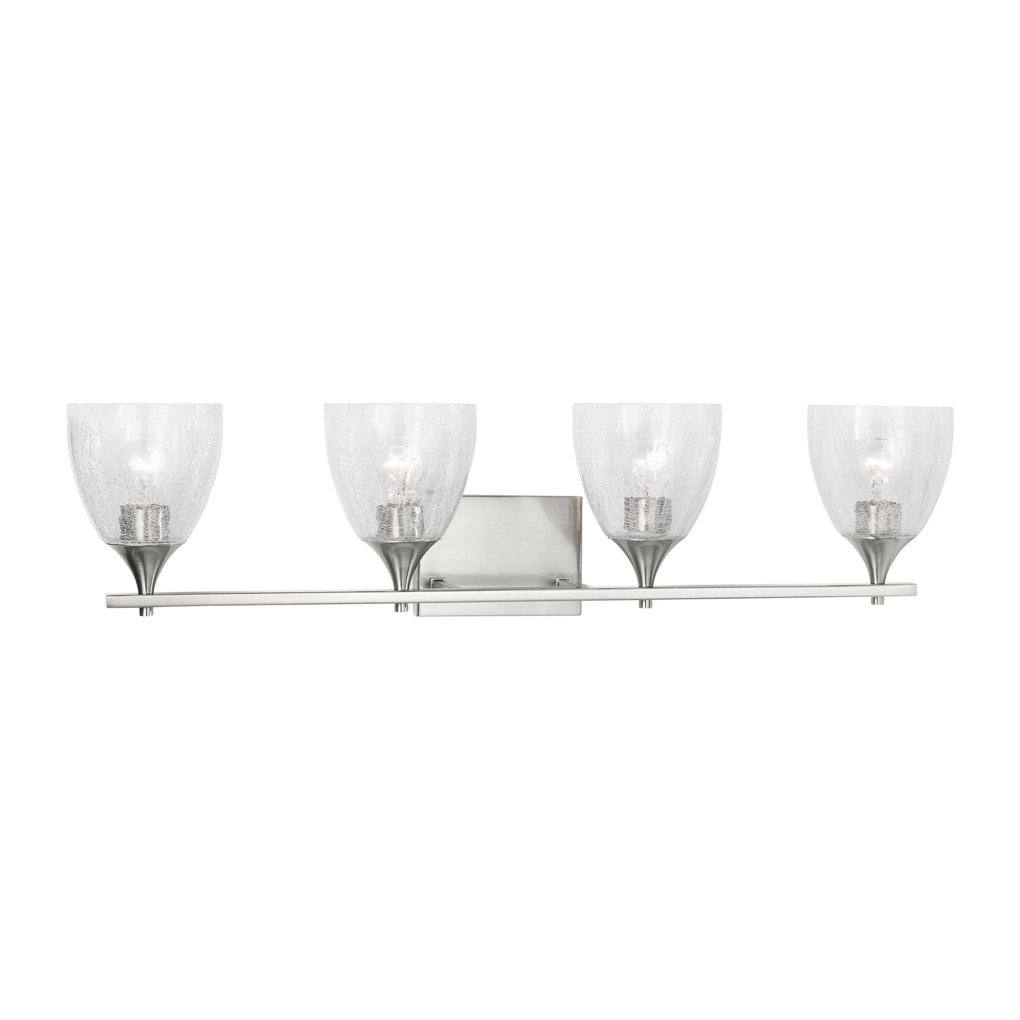 Shown in Brushed Nickel finish and Clear Crackle glass