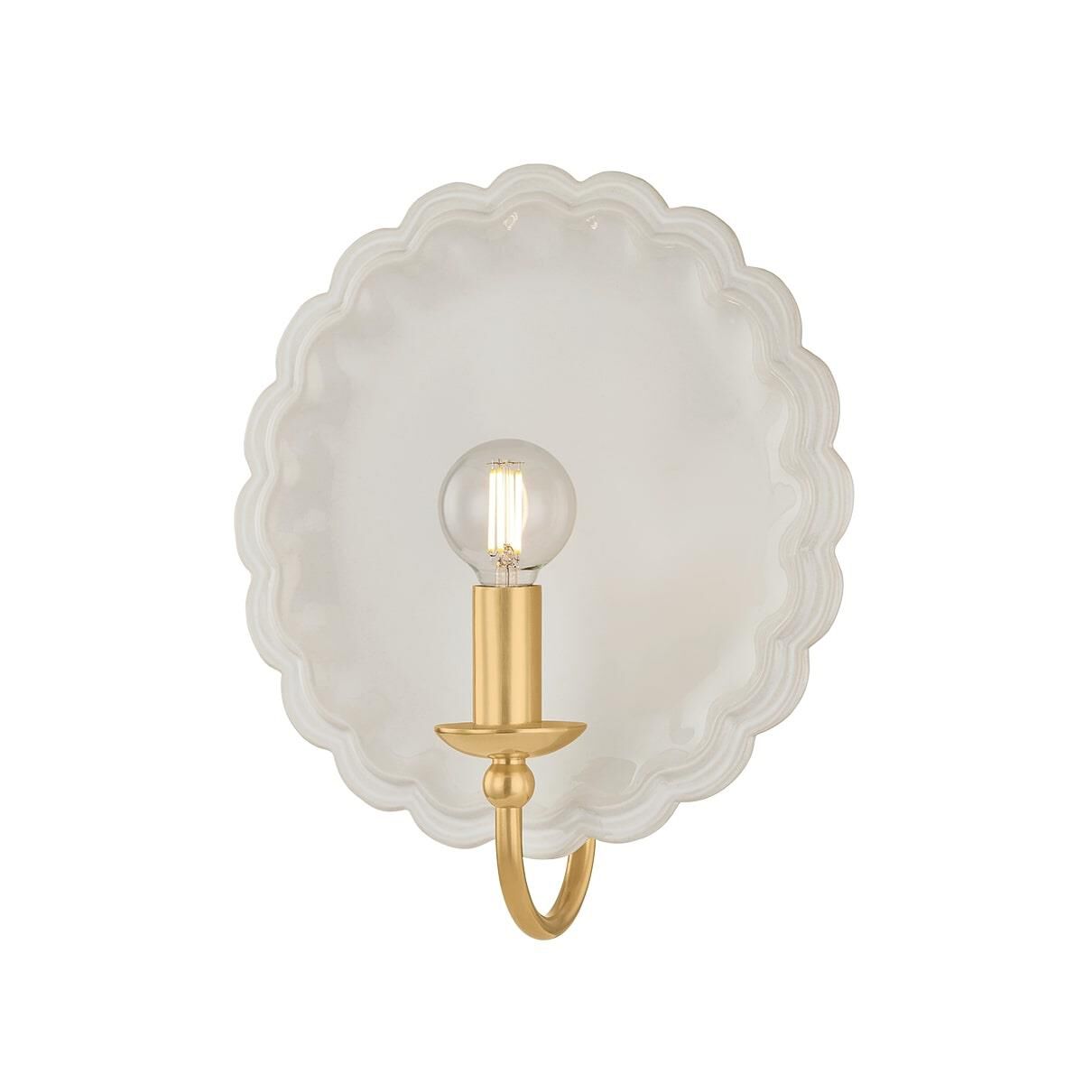 Shown in Aged Brass and Ceramic Gossamer Ivory finish and Ceramic shade