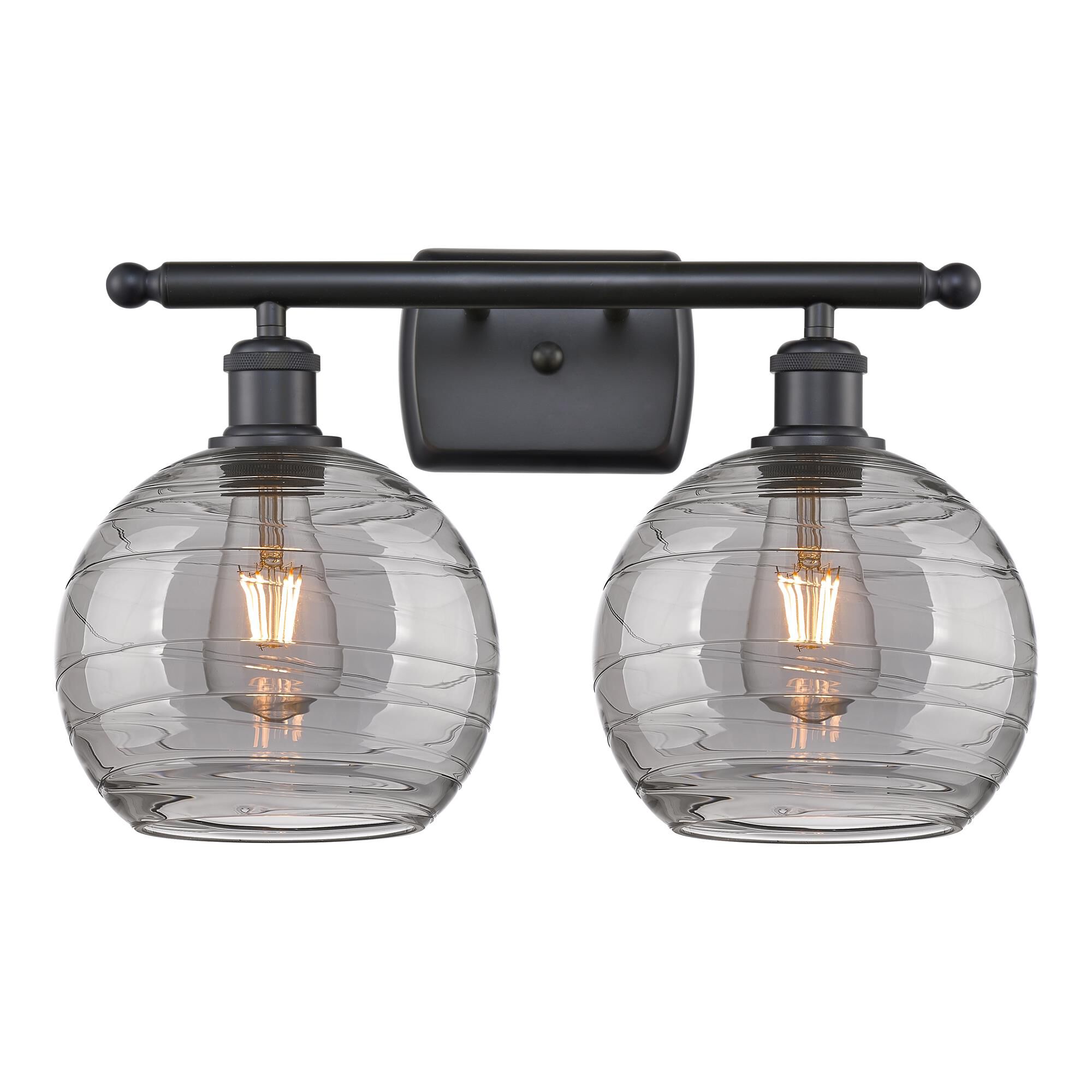Shown in Matte Black finish and Light Smoke Deco Swirl glass