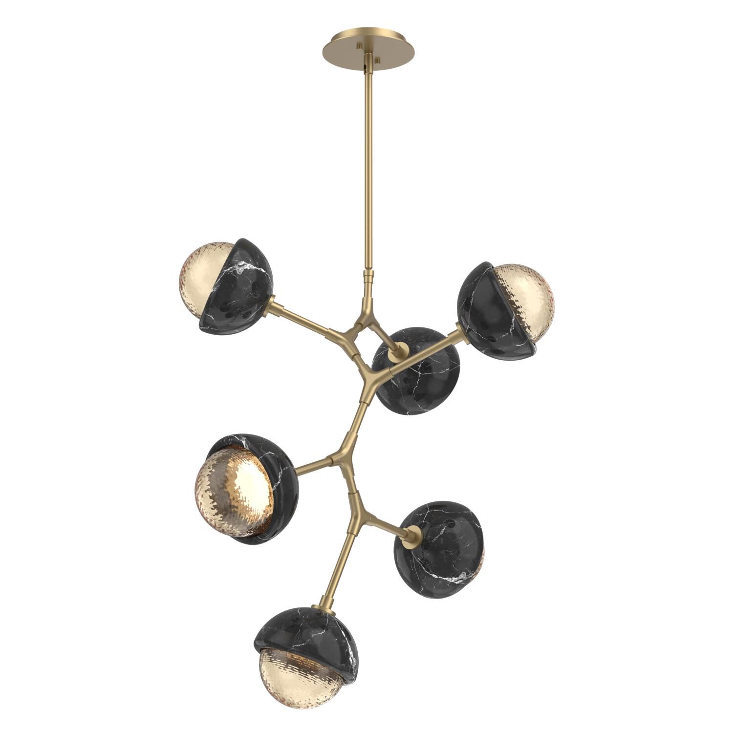 Shown in Novel Brass finish and Amber glass and Black Marble accent