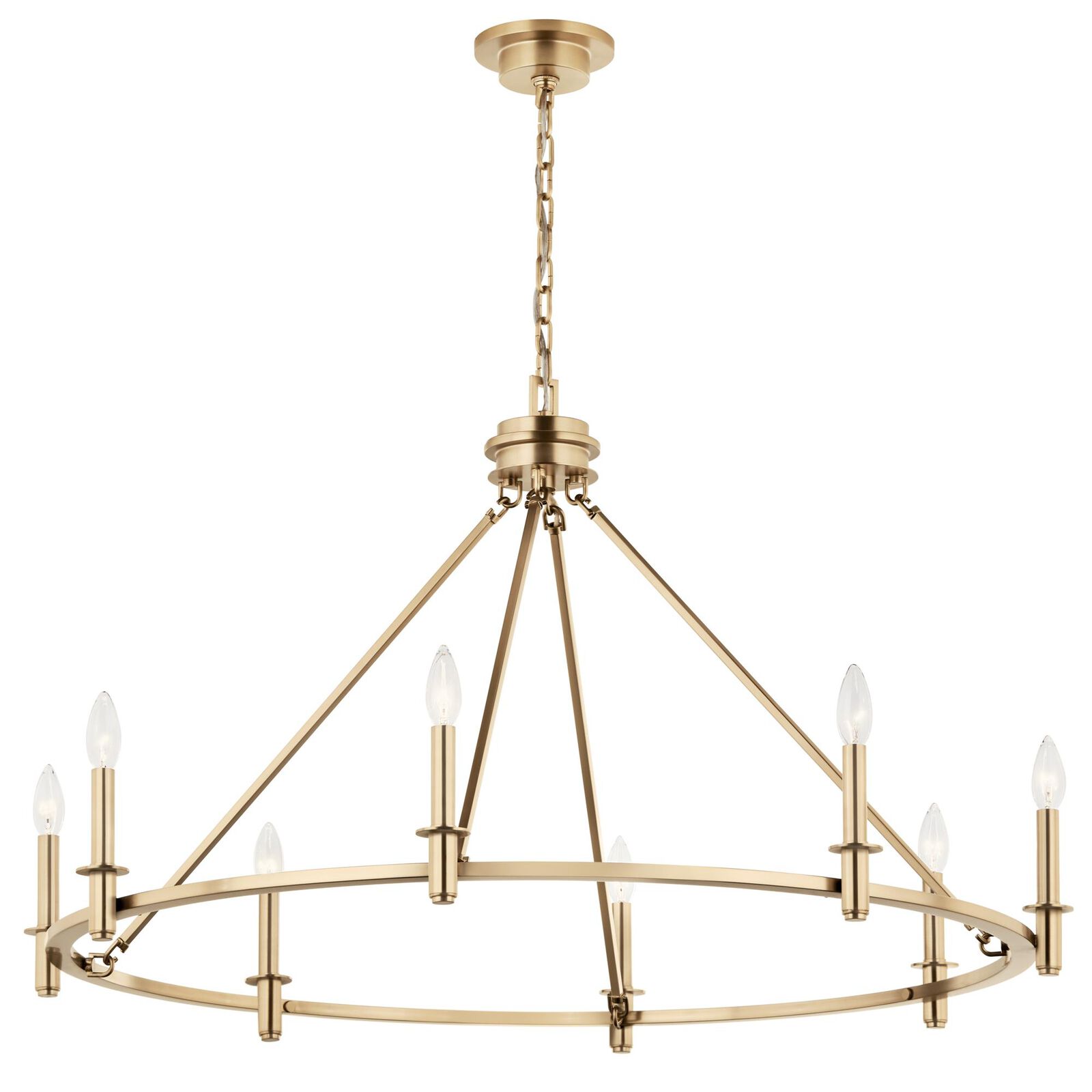 Condition photo showing New/Like New for kichler carrick 8 light 41" wide taper candle ring chandelier from the carrick collection