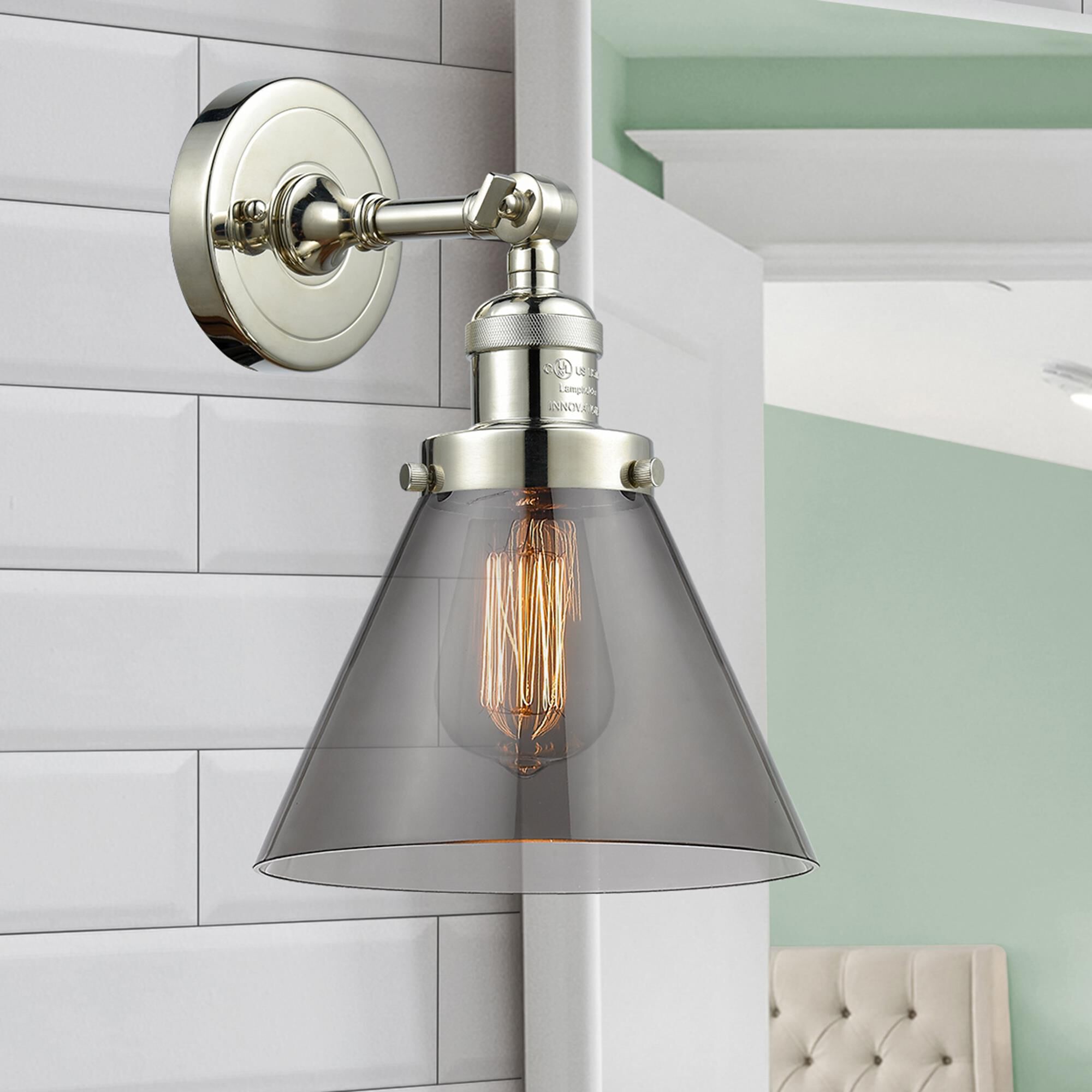 Shown in Polished Nickel finish and Smoked glass