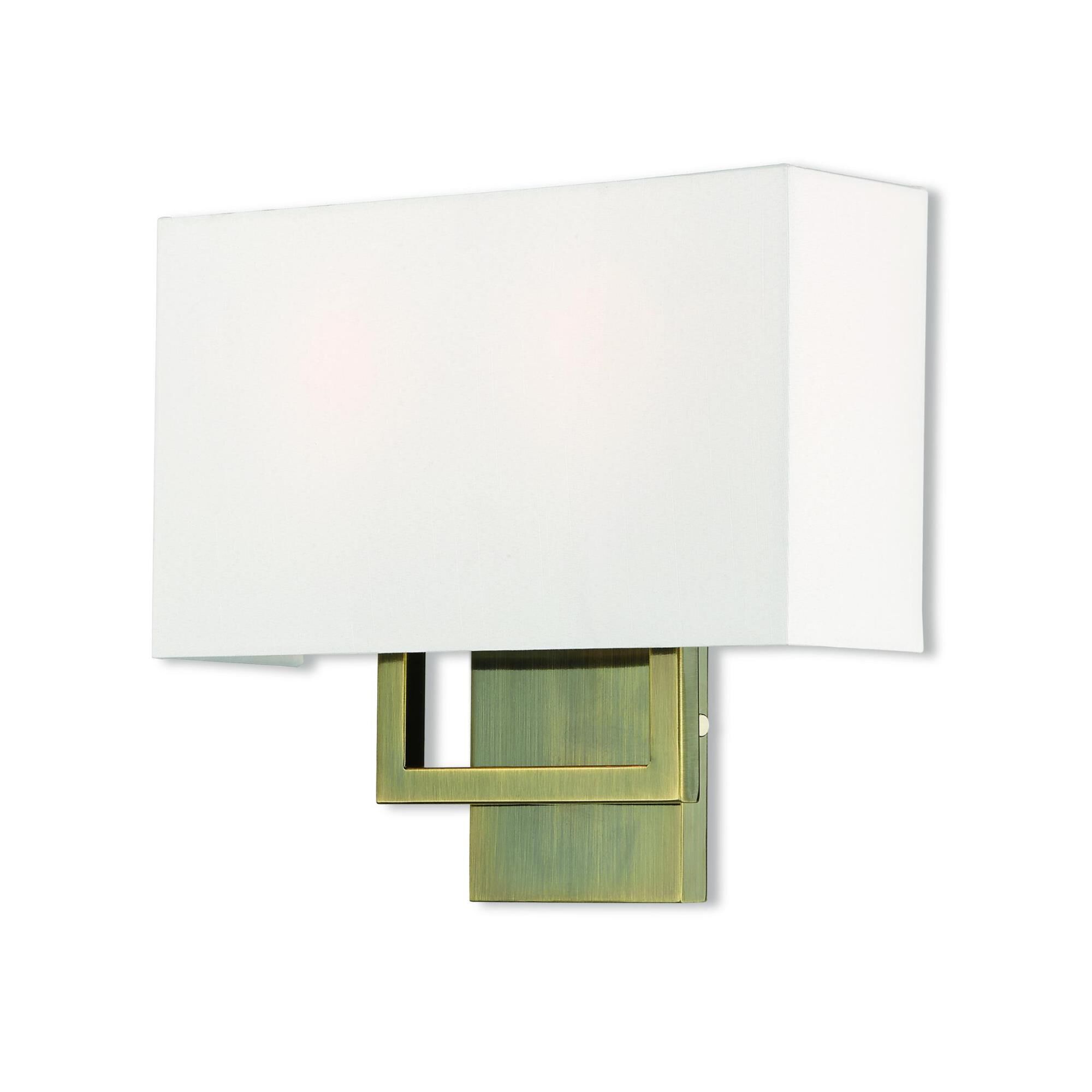 Shown in Antique Brass finish and Hand Crafted Off-White Fabric Outside & White Fabric Inside Hardback shade