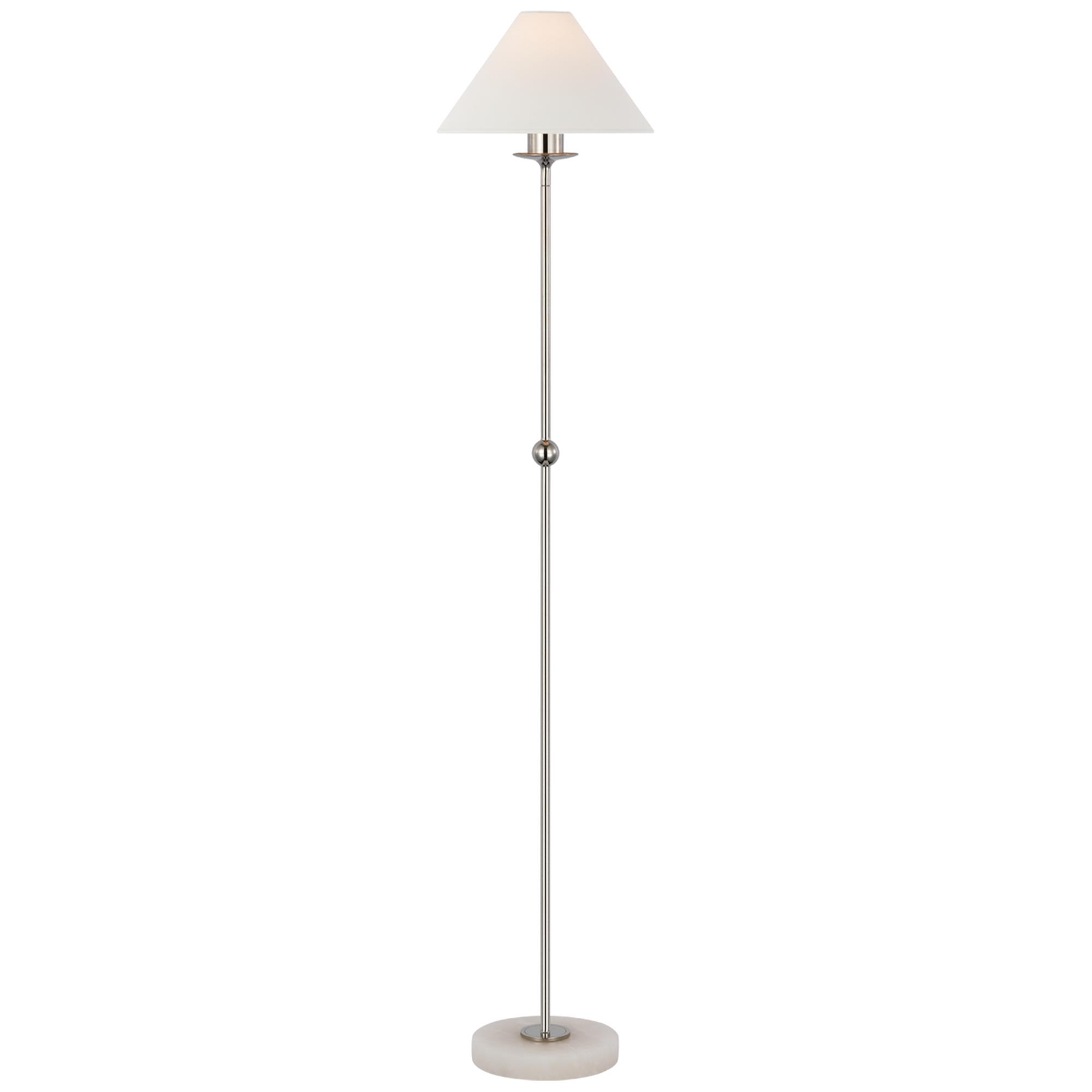 Shown in Polished Nickel and Alabaster finish and Linen shade
