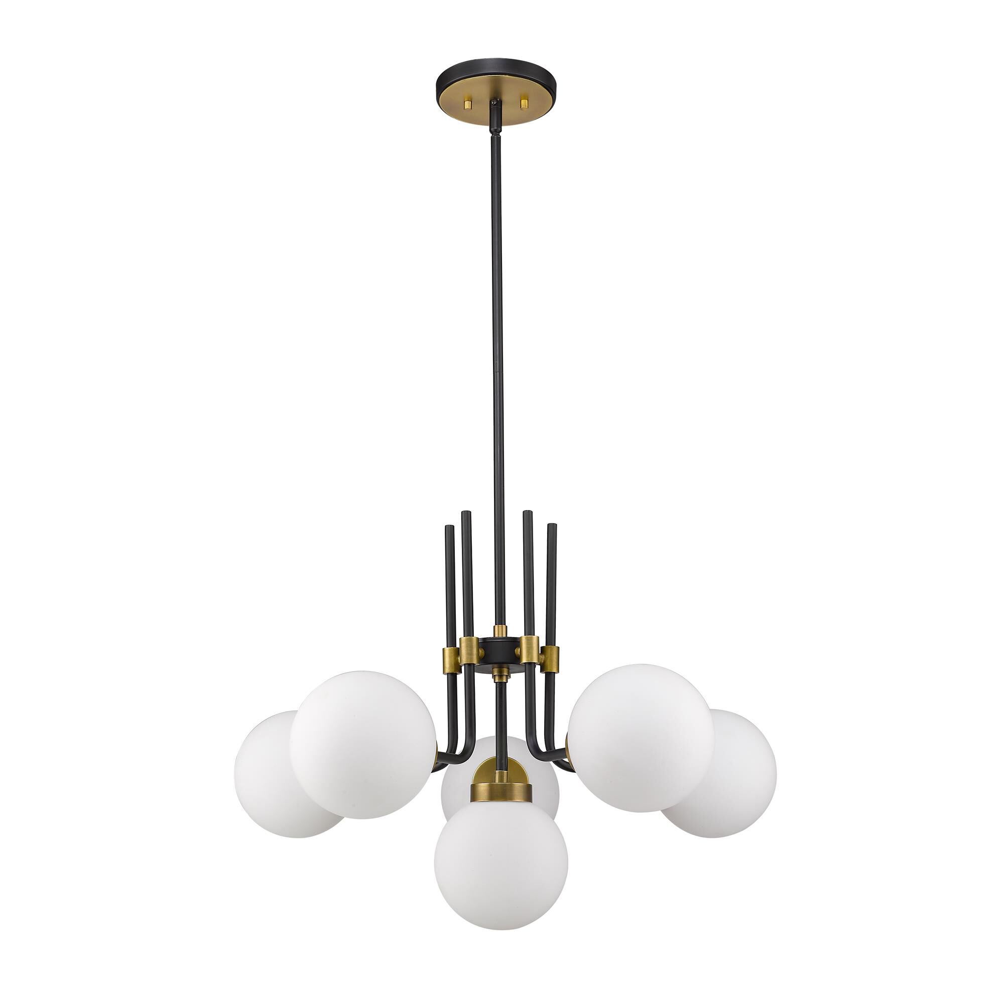 Shown in Matte Black + Olde Brass finish and Glass shade