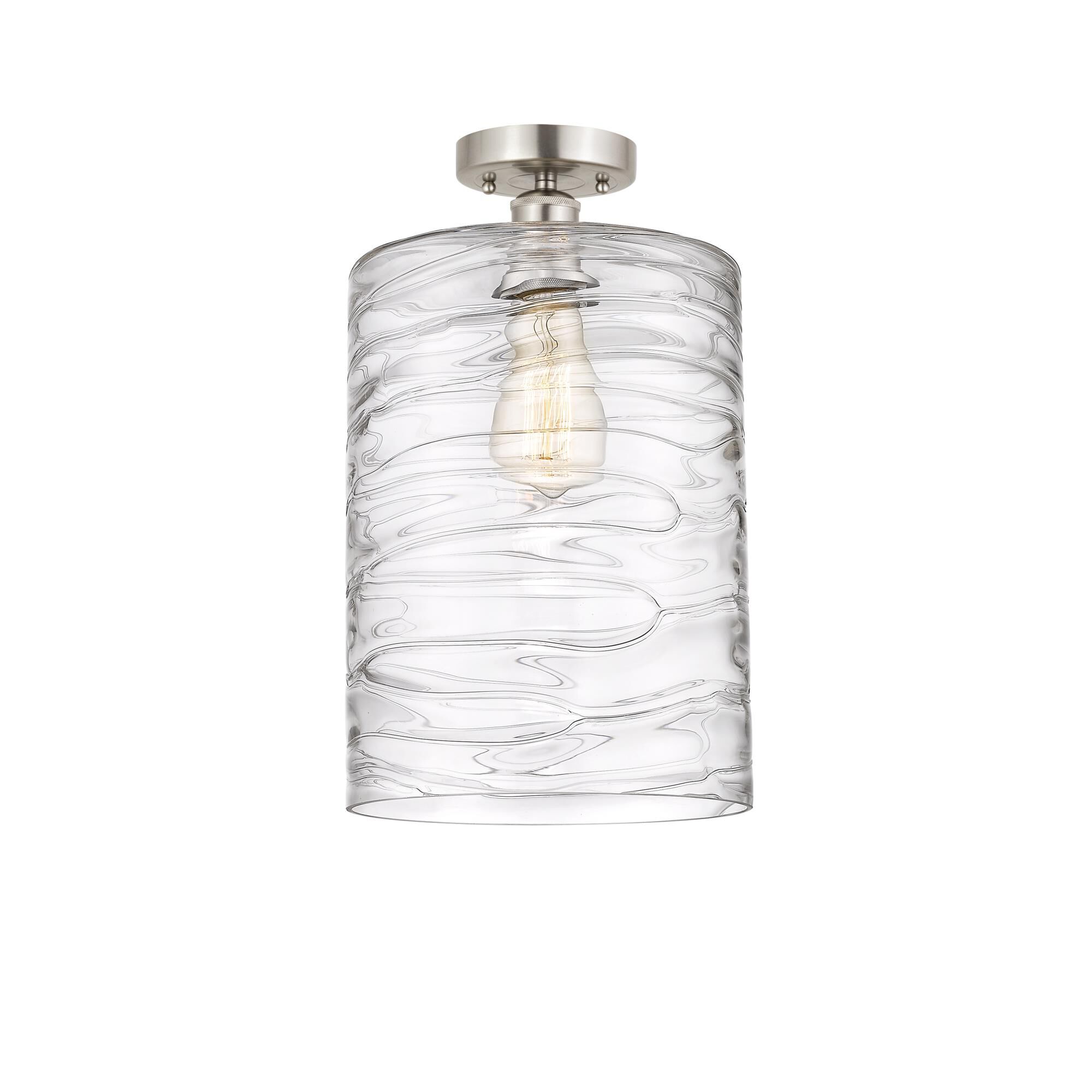 Shown in Brushed Satin Nickel finish and Deco Swirl glass