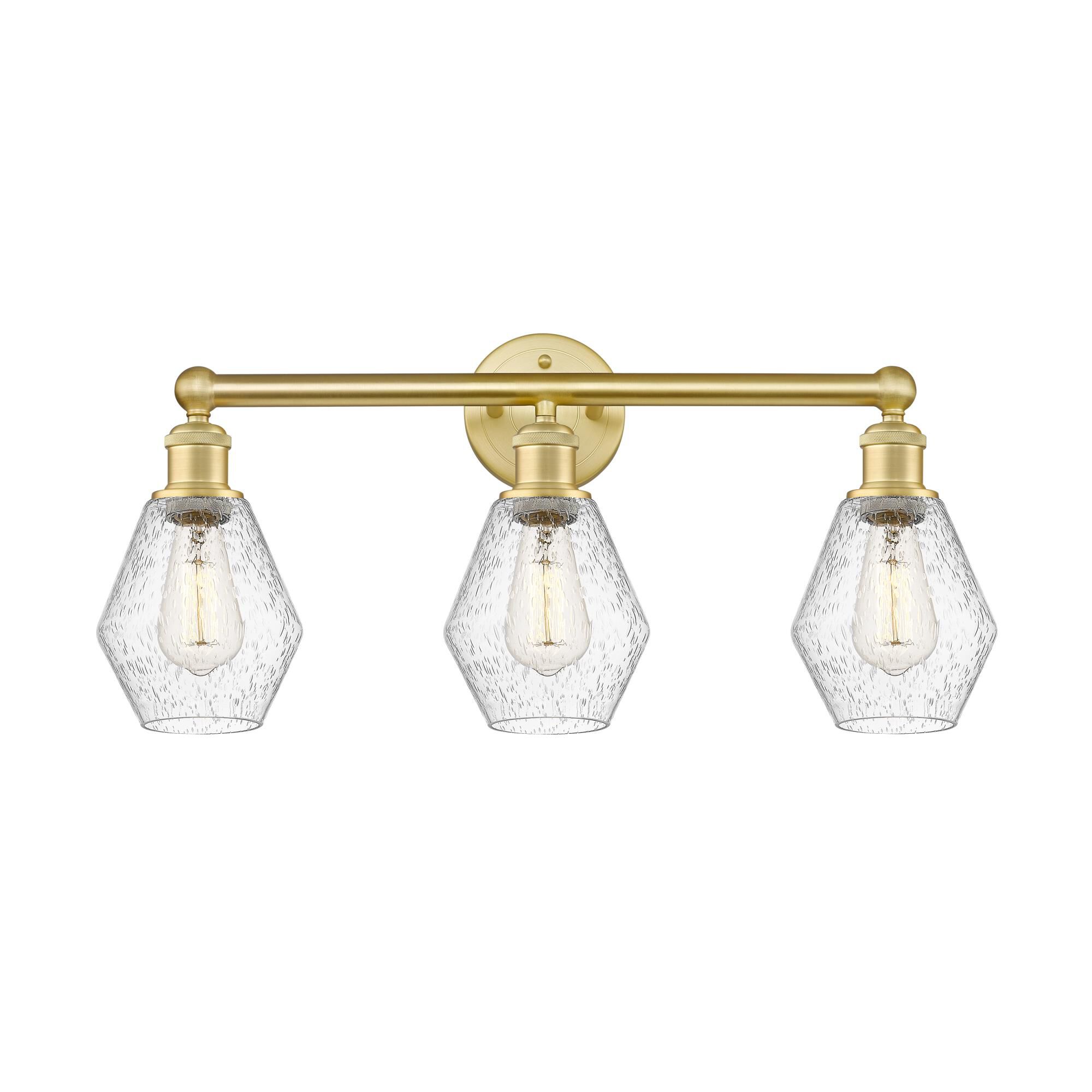 Shown in Satin Gold finish and Seedy glass