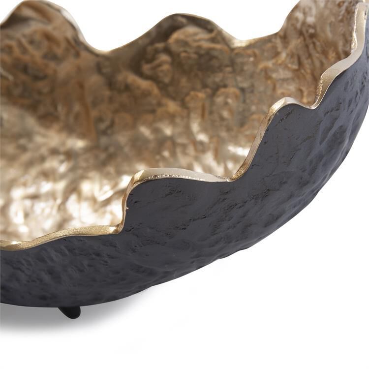 Cracked Edge Ebony Tray with Gold Interior, Large Bowl by Howard Elliott Collection