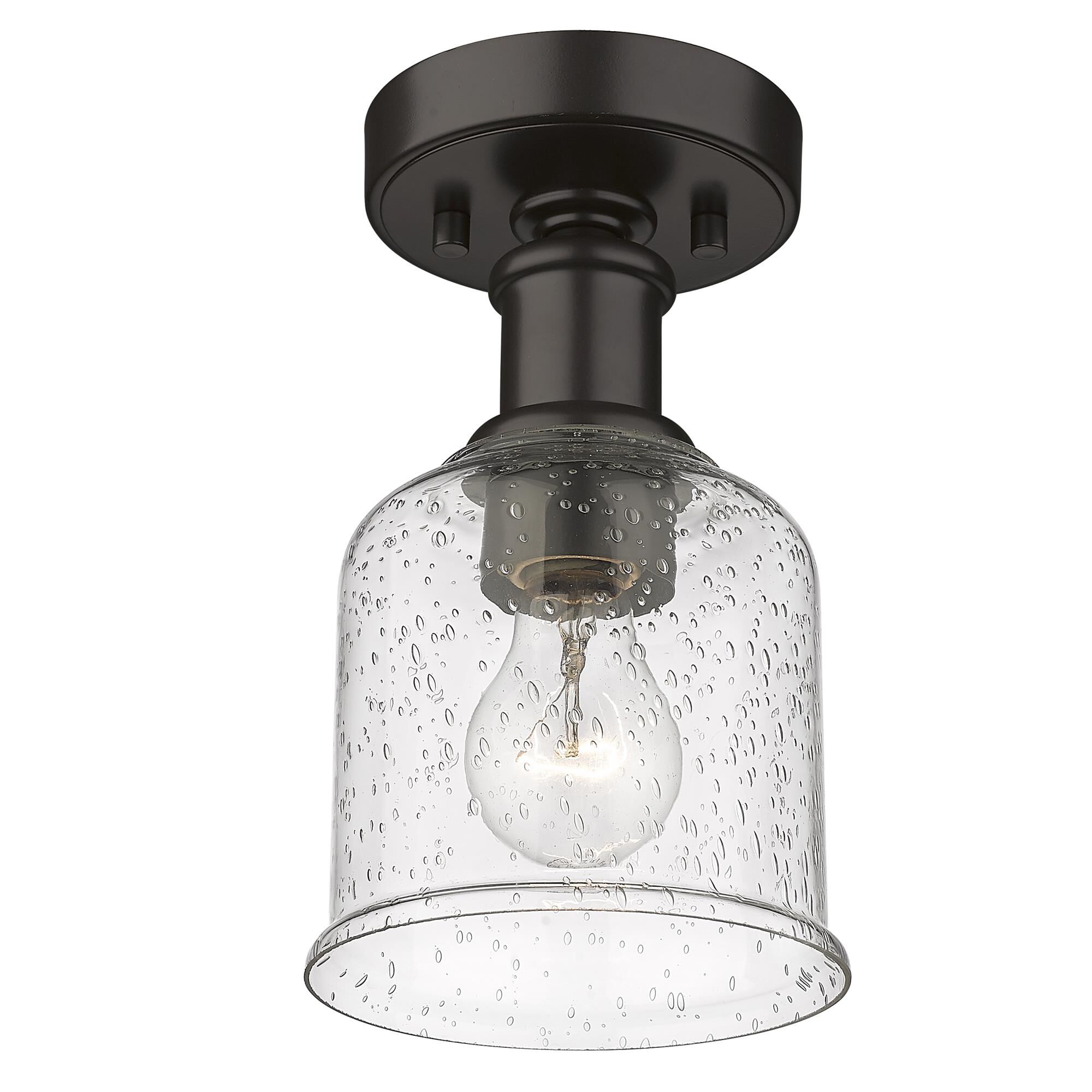 Shown in Bronze finish and Clear Seedy glass