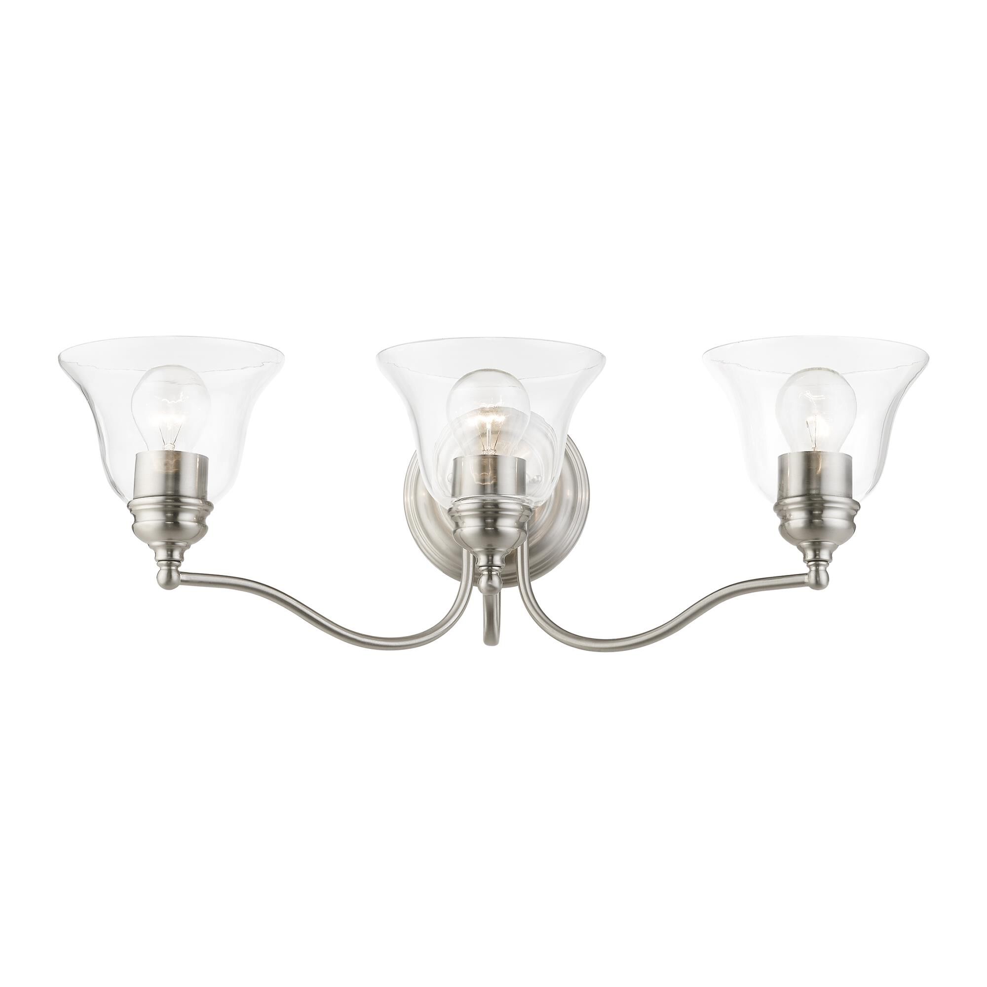 Shown in Brushed Nickel finish and Hand Blown Clear glass