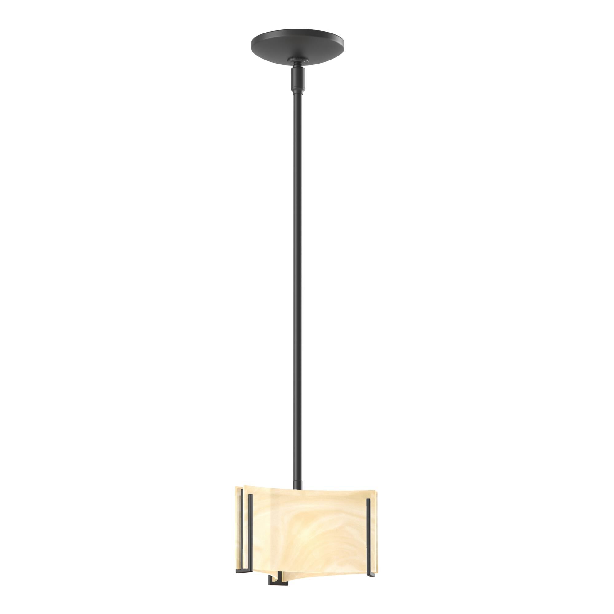 Shown in Black finish and Amber Swirl glass