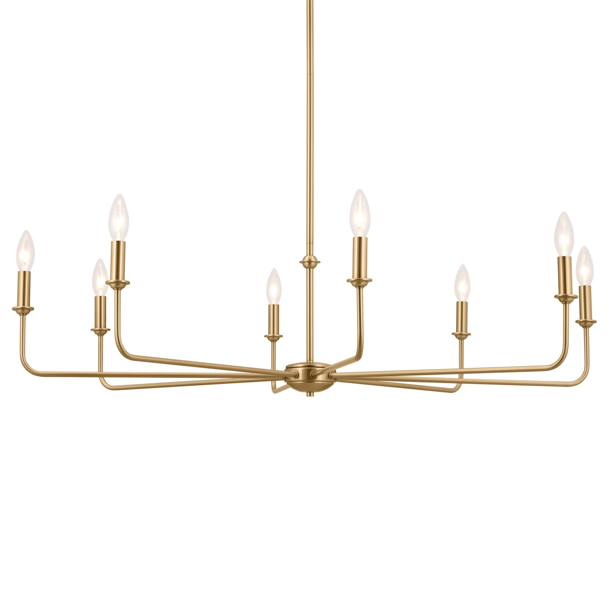 Shown in Brushed Natural Brass finish and Fabric and Bell shade