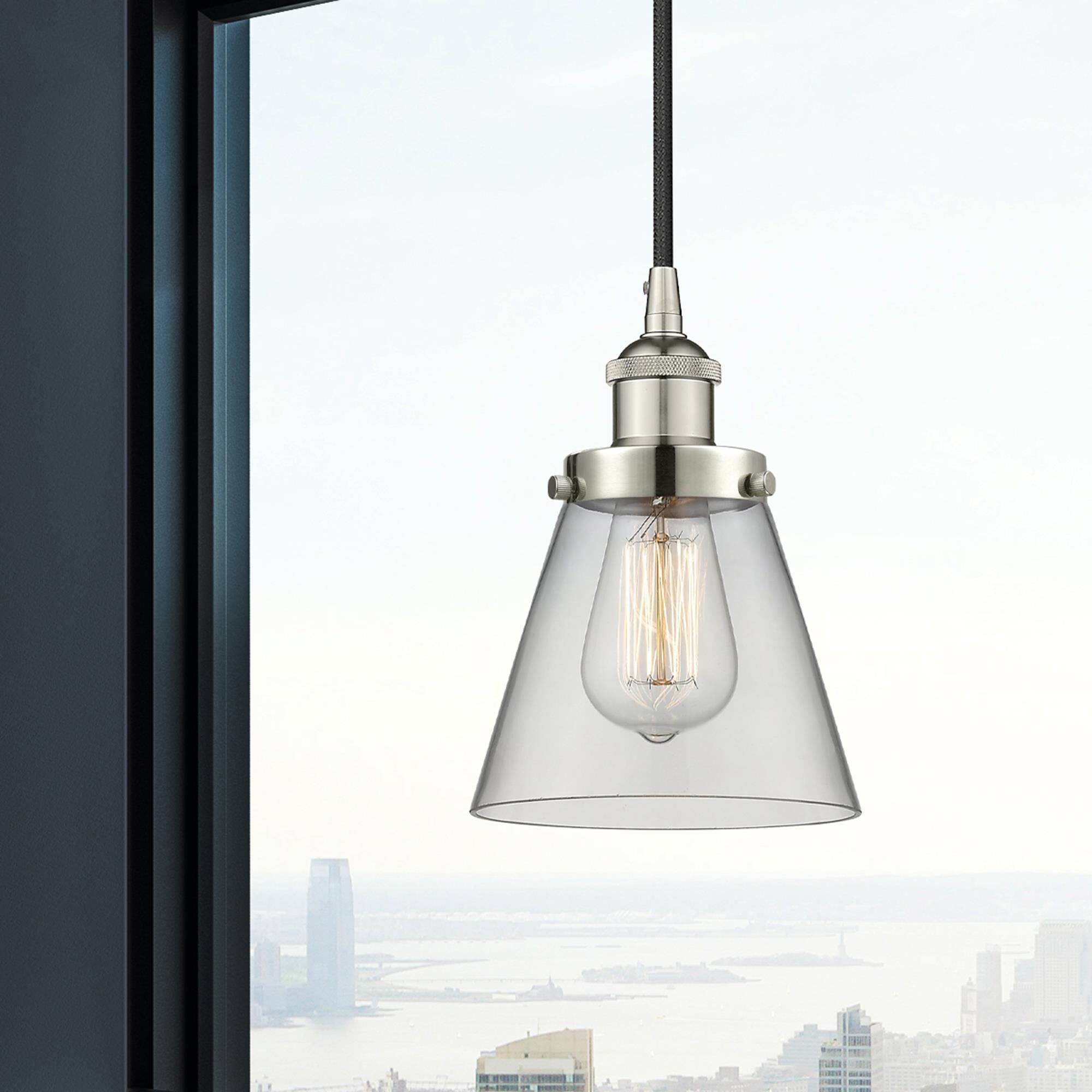 Shown in Polished Nickel finish and Clear Small Cone glass