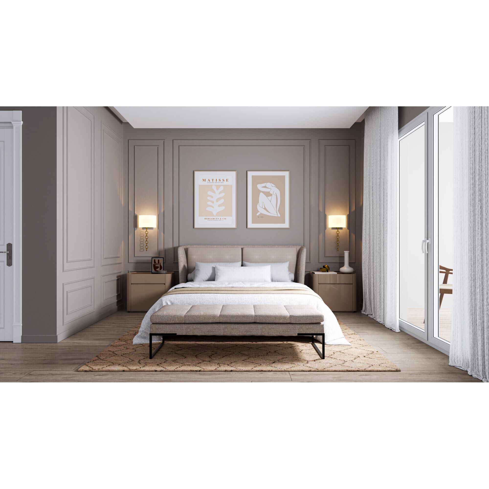 Shown in Brushed Gold finish and White Fabric shade