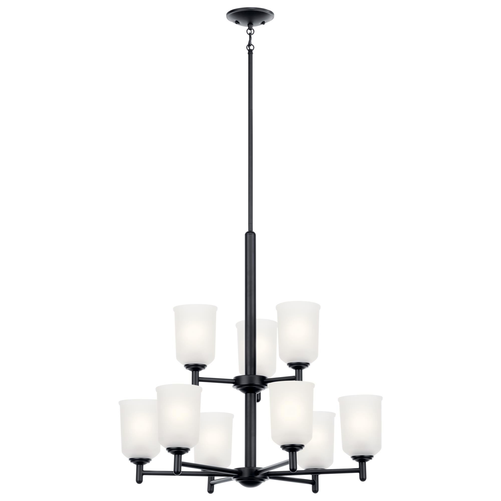 Shown in Black finish and Satin Etched glass