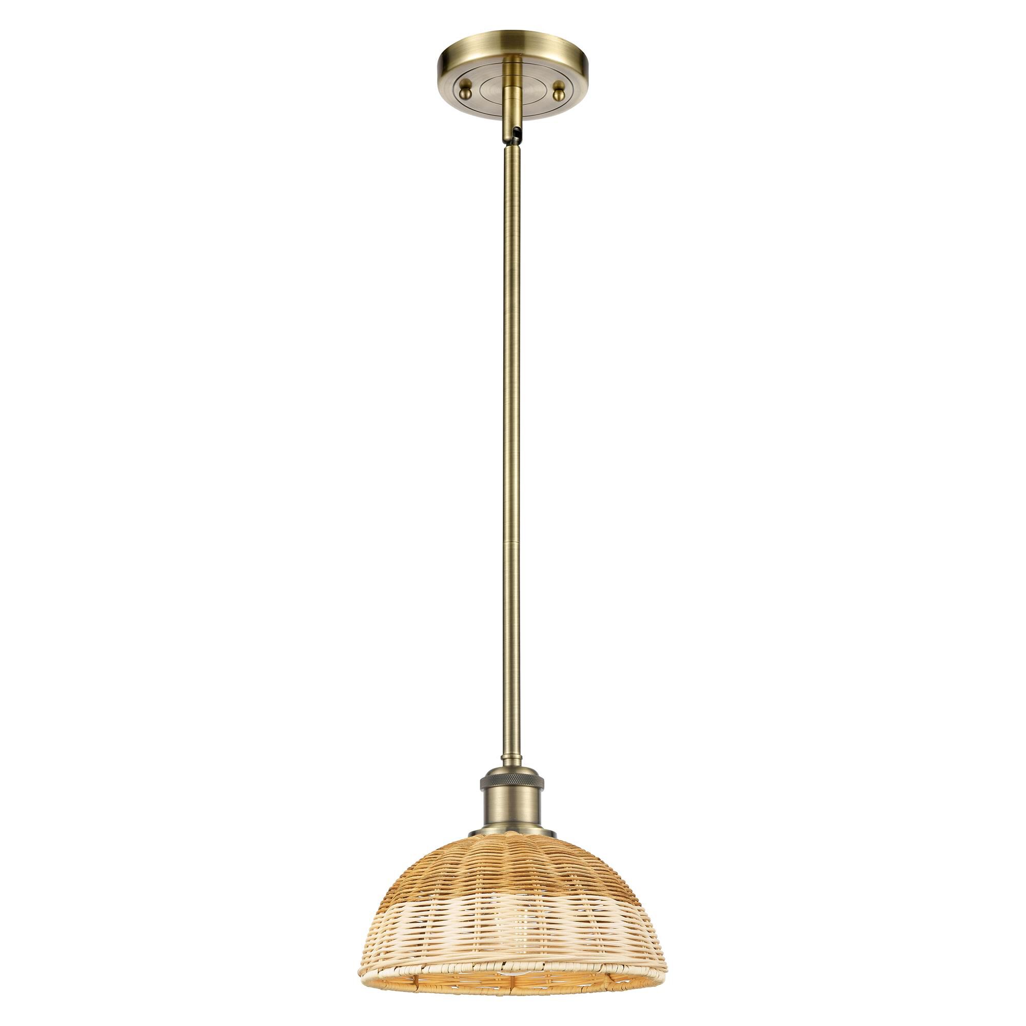 Shown in Antique Brass finish and Natural shade