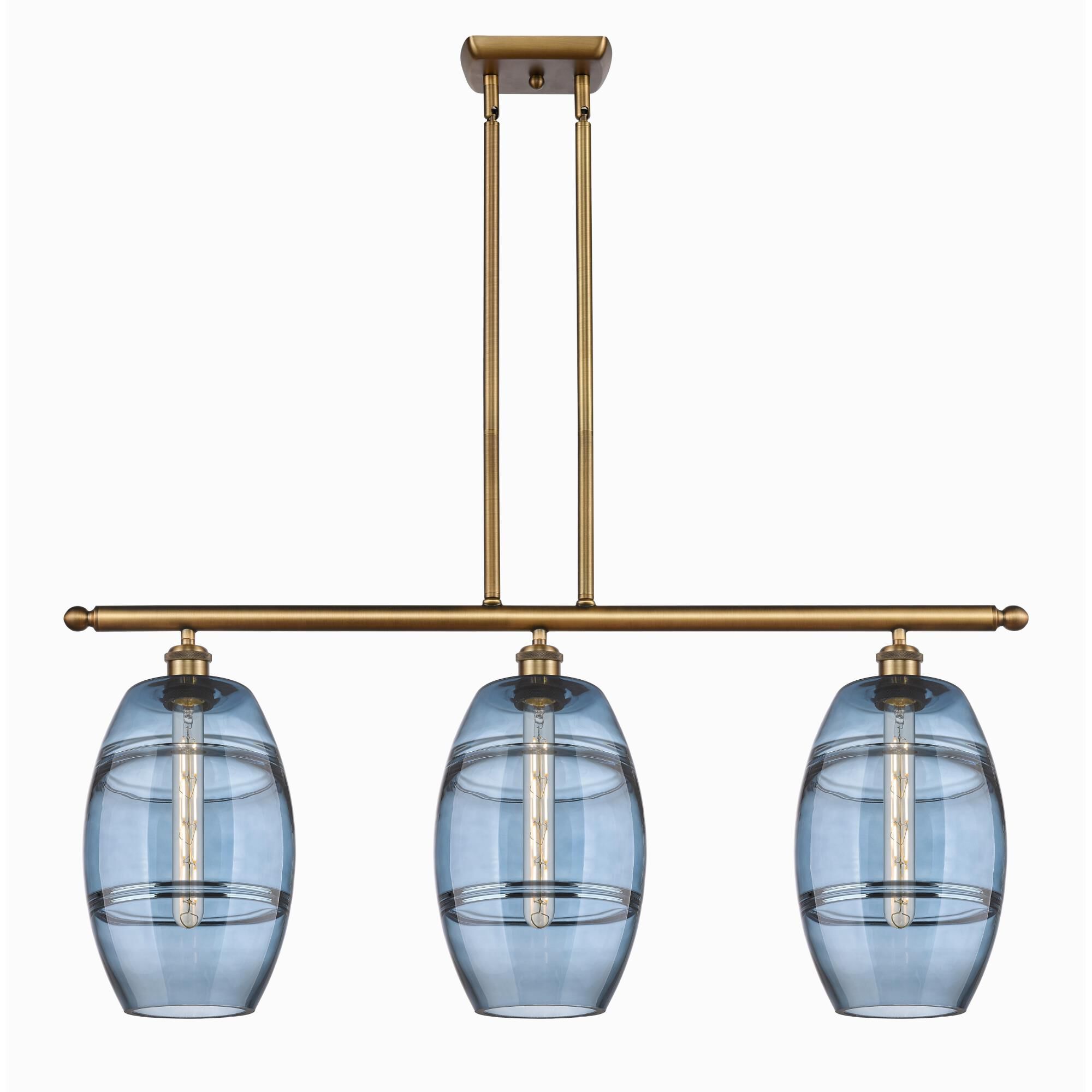 Shown in Brushed Brass finish and Princess Blue glass