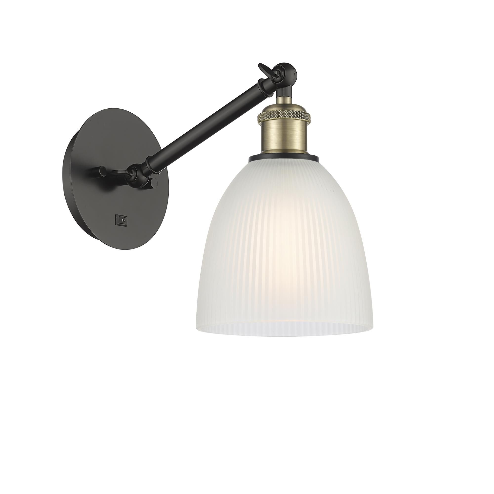 Shown in Black Antique Brass finish and White Castile glass