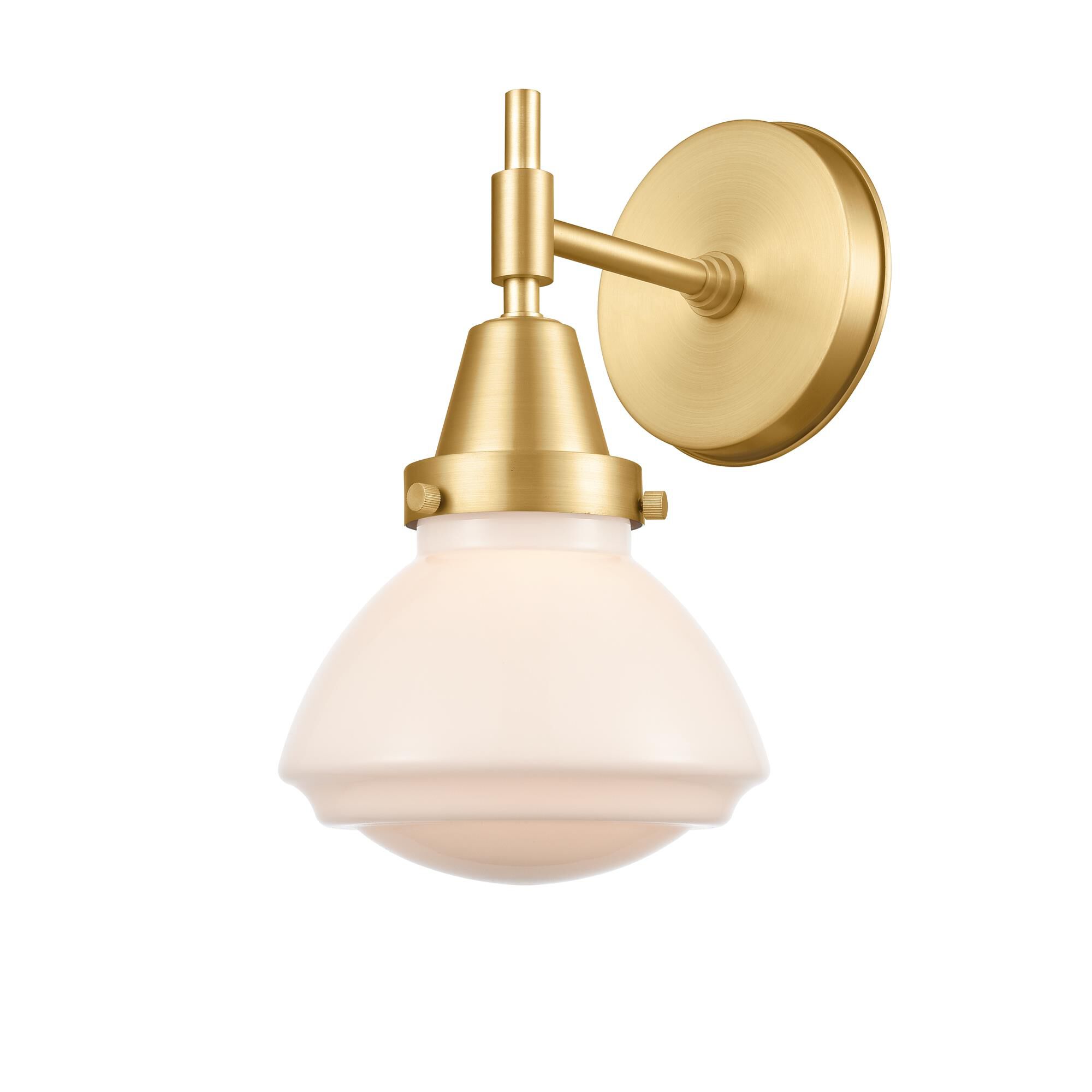 Shown in Satin Gold finish and Matte White Olean glass