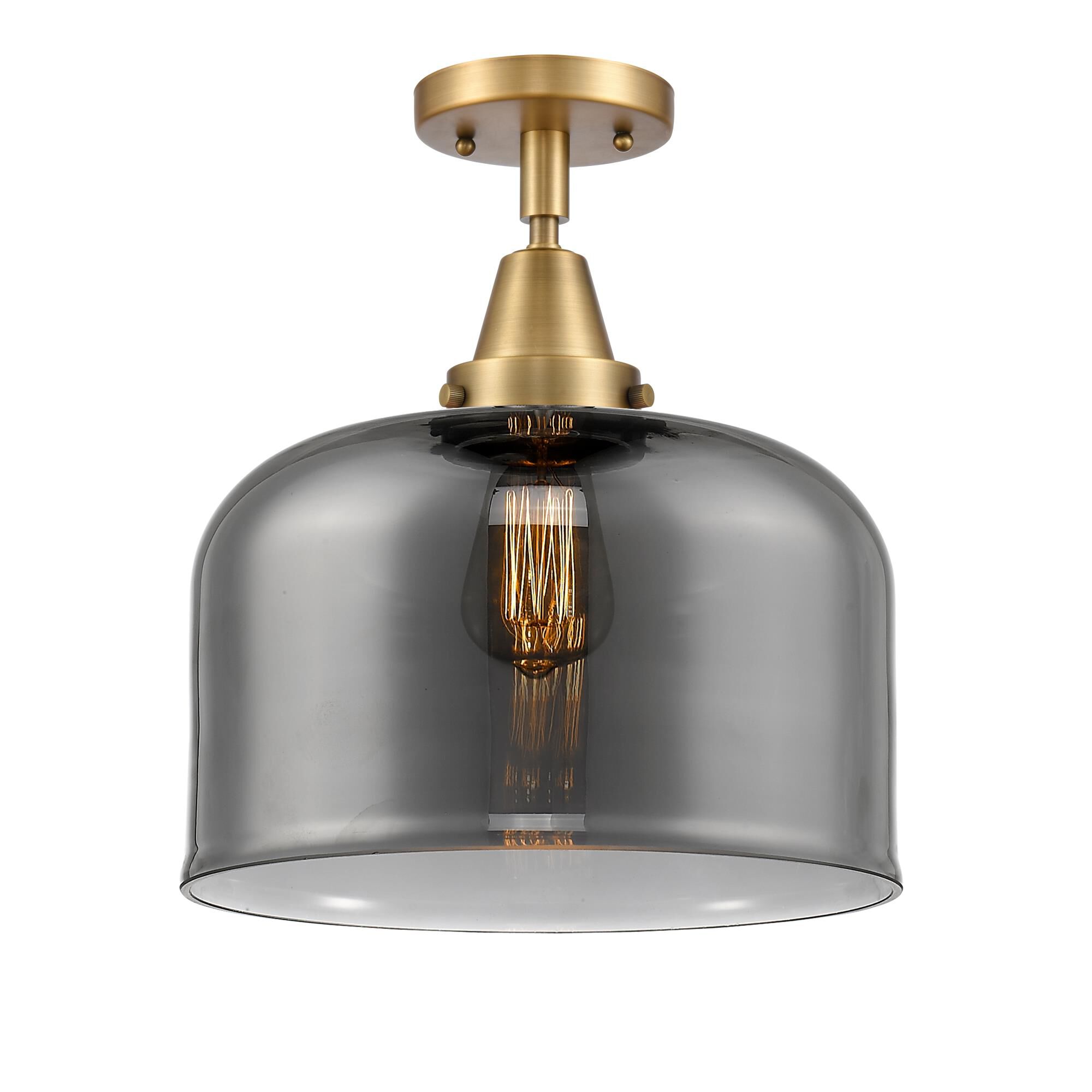 Shown in Brushed Brass finish and Plated Smoke X-Large Bell glass