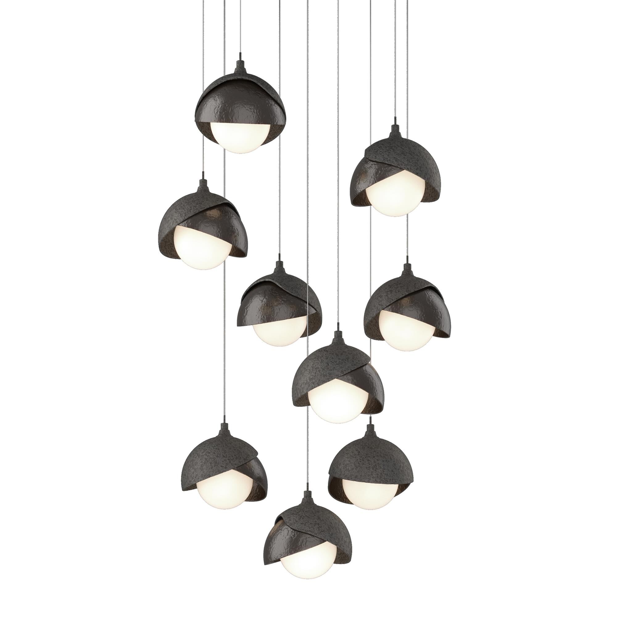 Shown in Natural Iron finish and Opal glass and Oil Rubbed Bronze accent