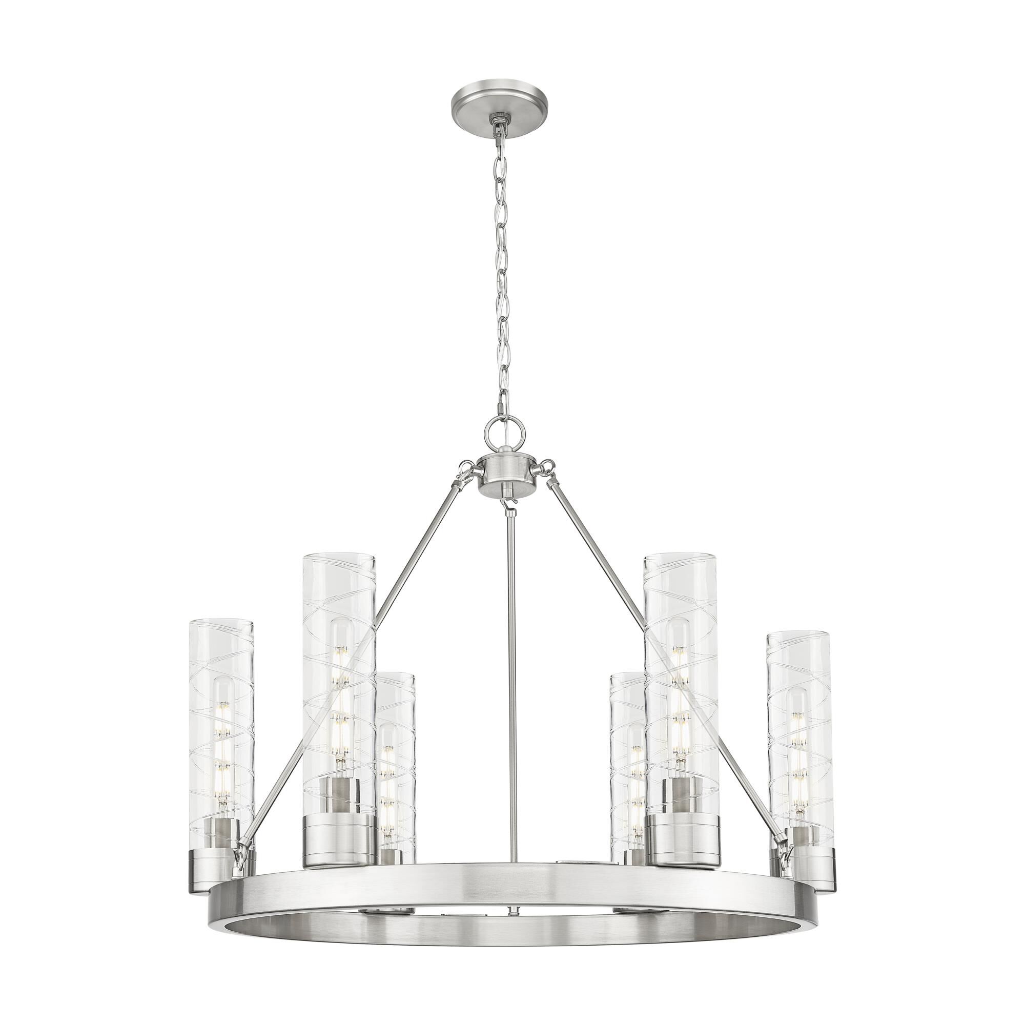 Shown in Satin Nickel finish and Deco Swirl glass