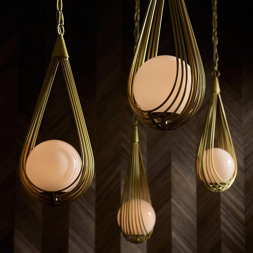 Shown in Antique Brass finish and Opal glass