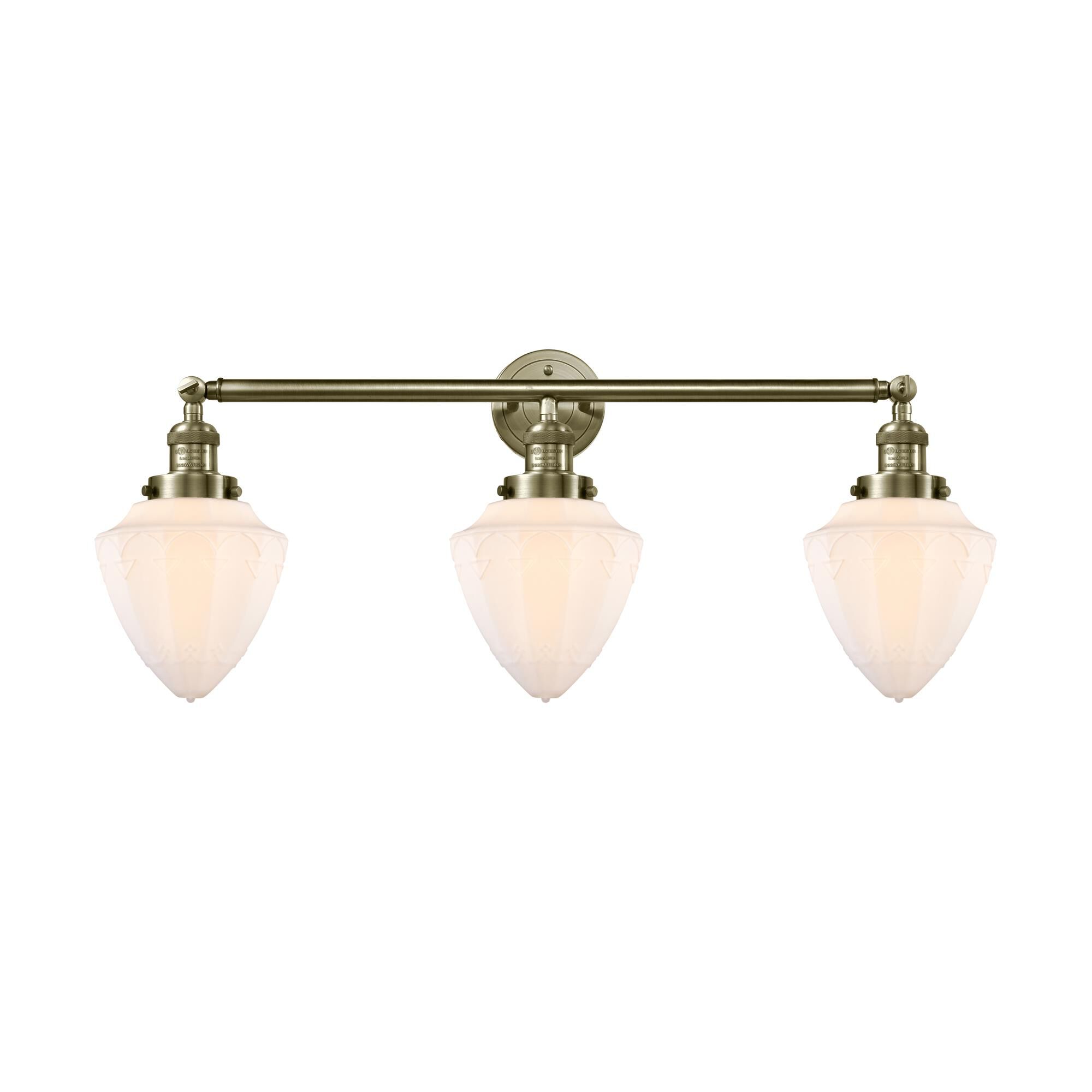 Shown in Antique Brass finish and Matte White Cased Small Bullet glass