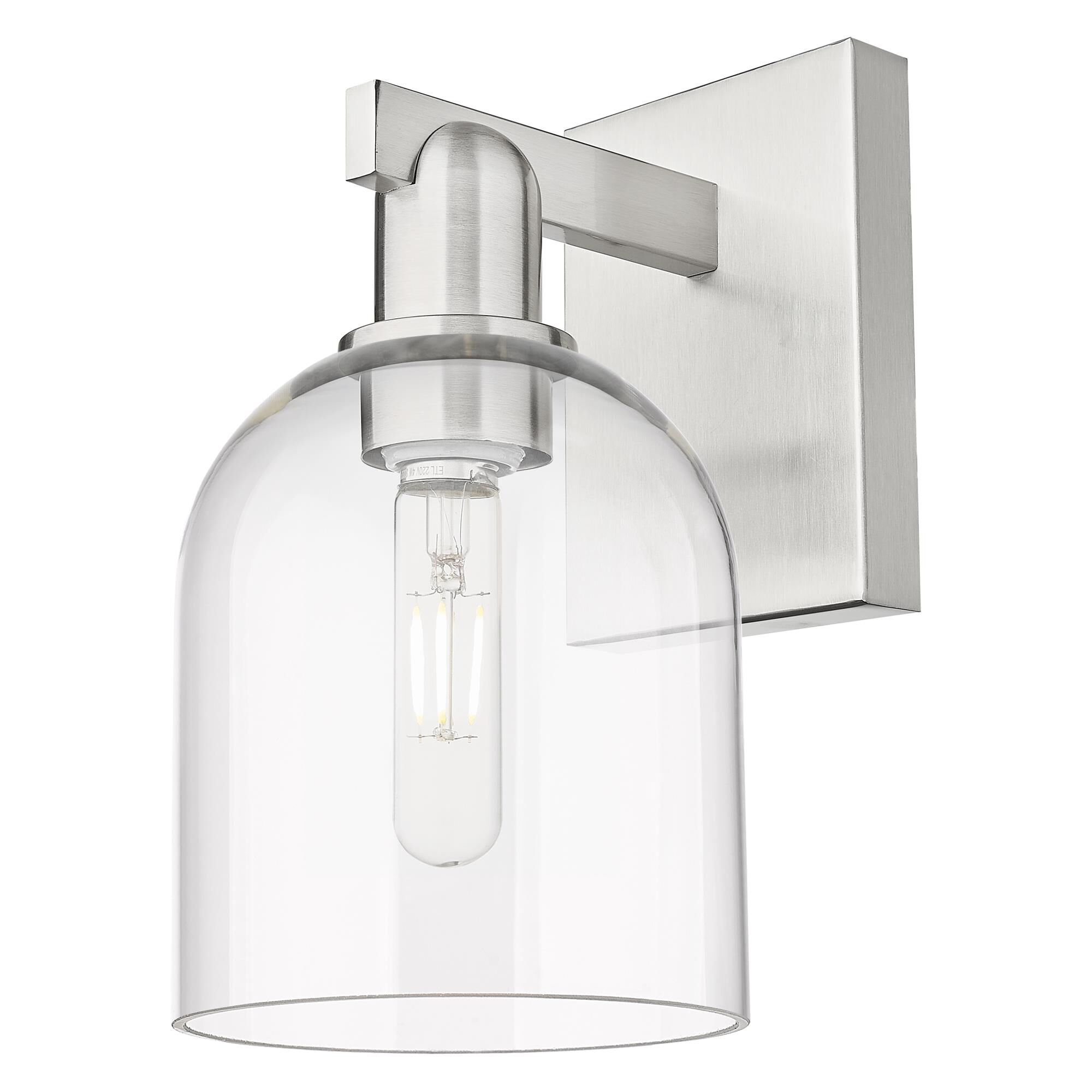 Shown in Brushed Satin Nickel finish and Clear glass