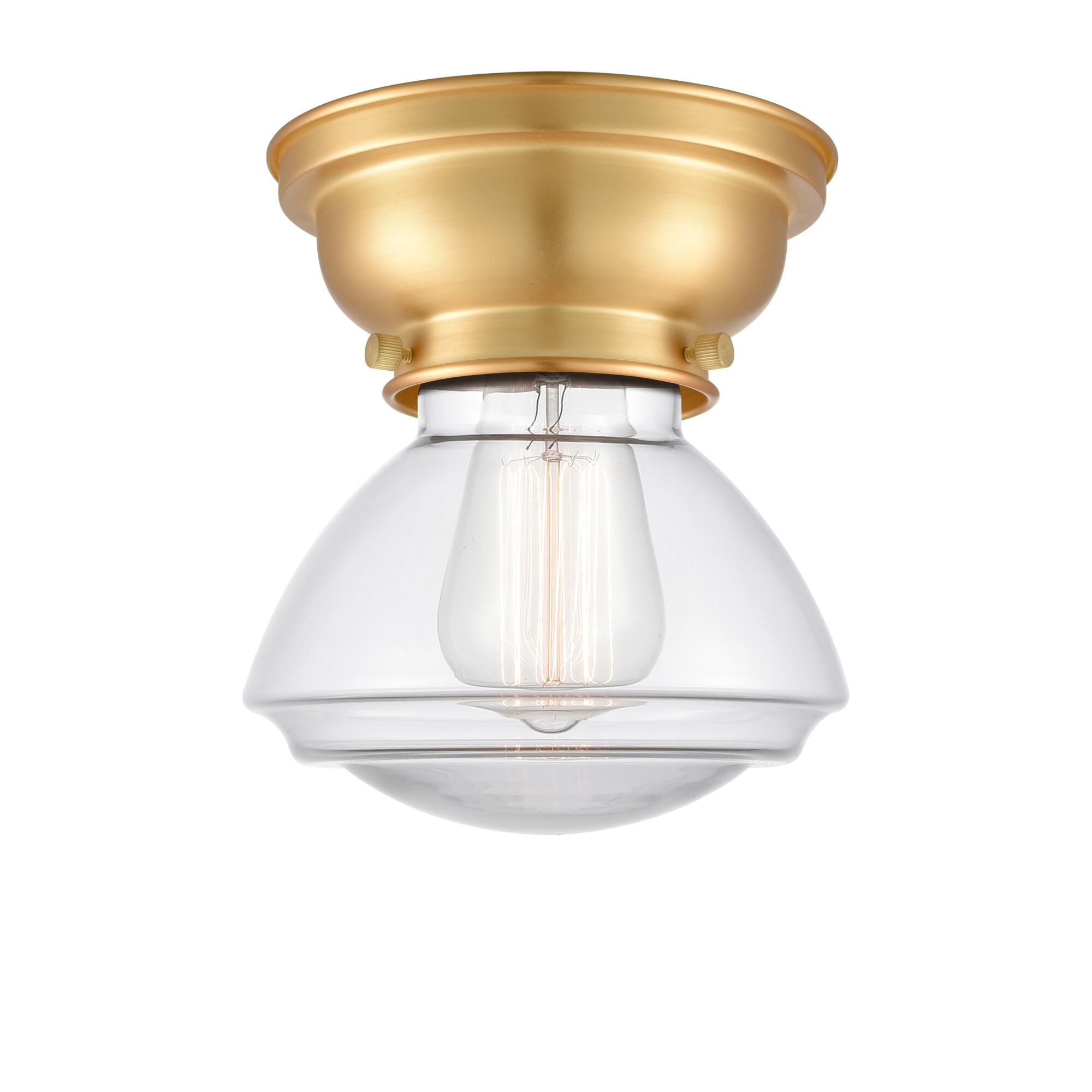 Shown in Satin Gold finish and Clear Olean glass