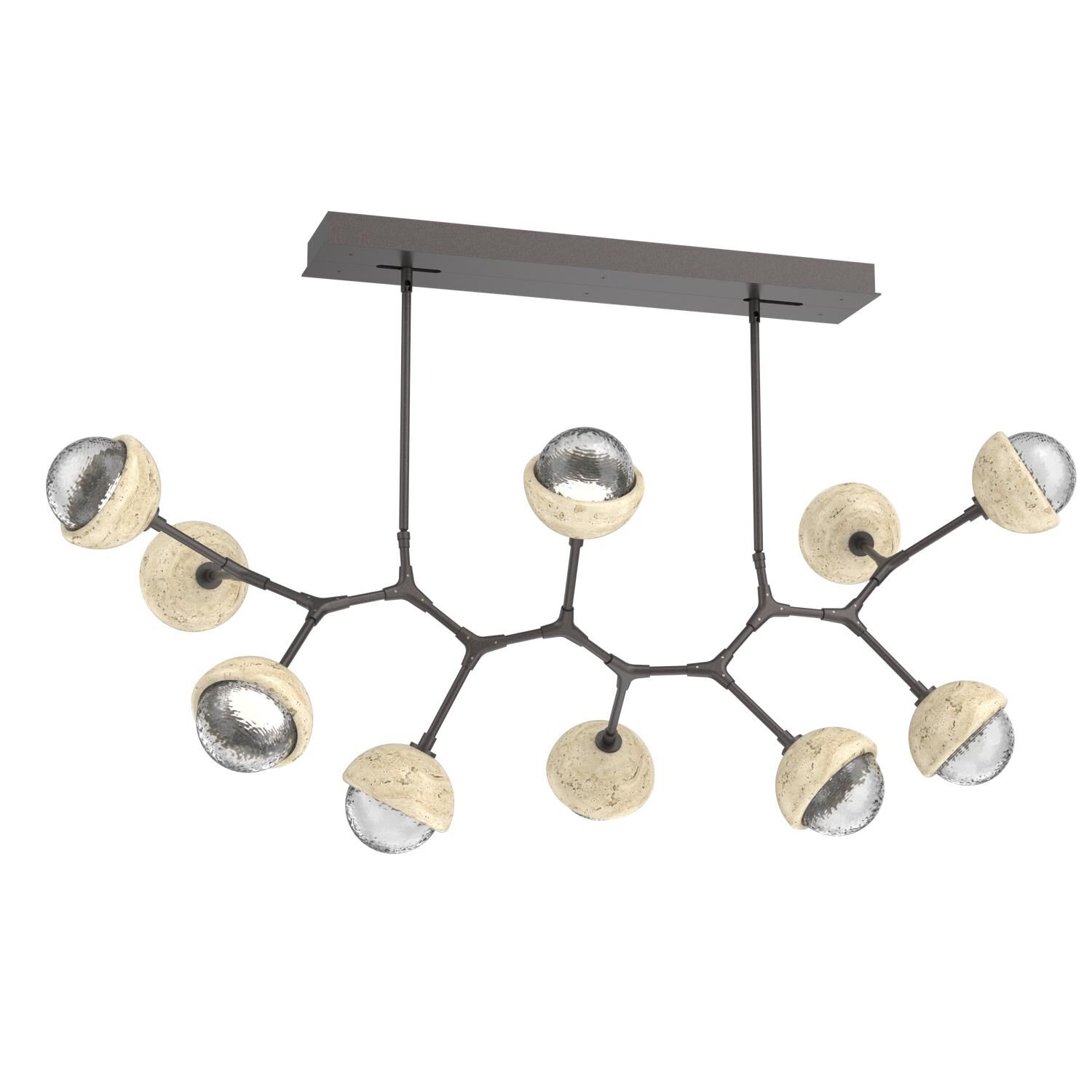Shown in Graphite finish and Clear glass and Travertine Stone accent