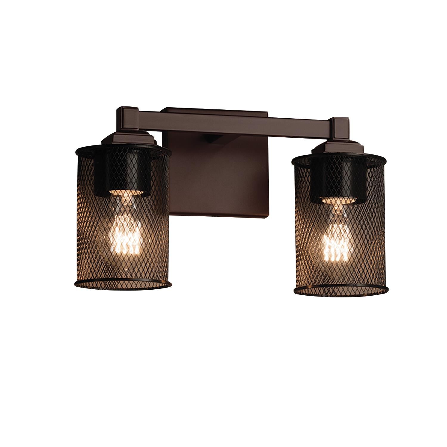 Shown in Dark Bronze finish and Wire Mesh shade and Cylinder with Flat Rim accent