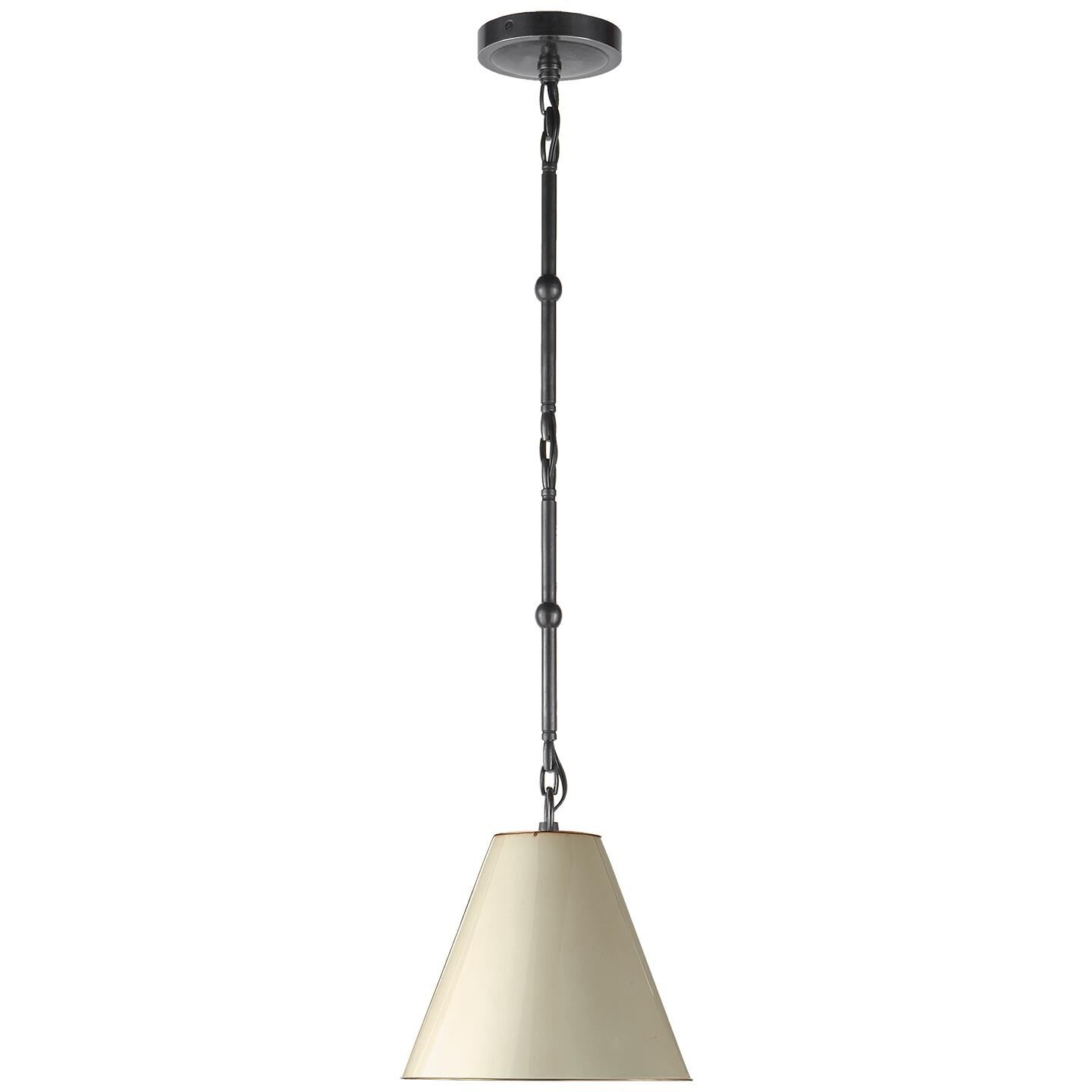 Shown in Bronze finish and Antique White With Brass Interior shade