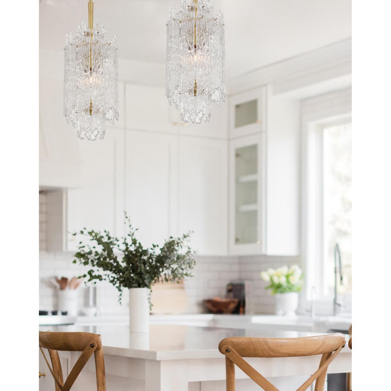 Shown in Aged Brass finish and Clear glass