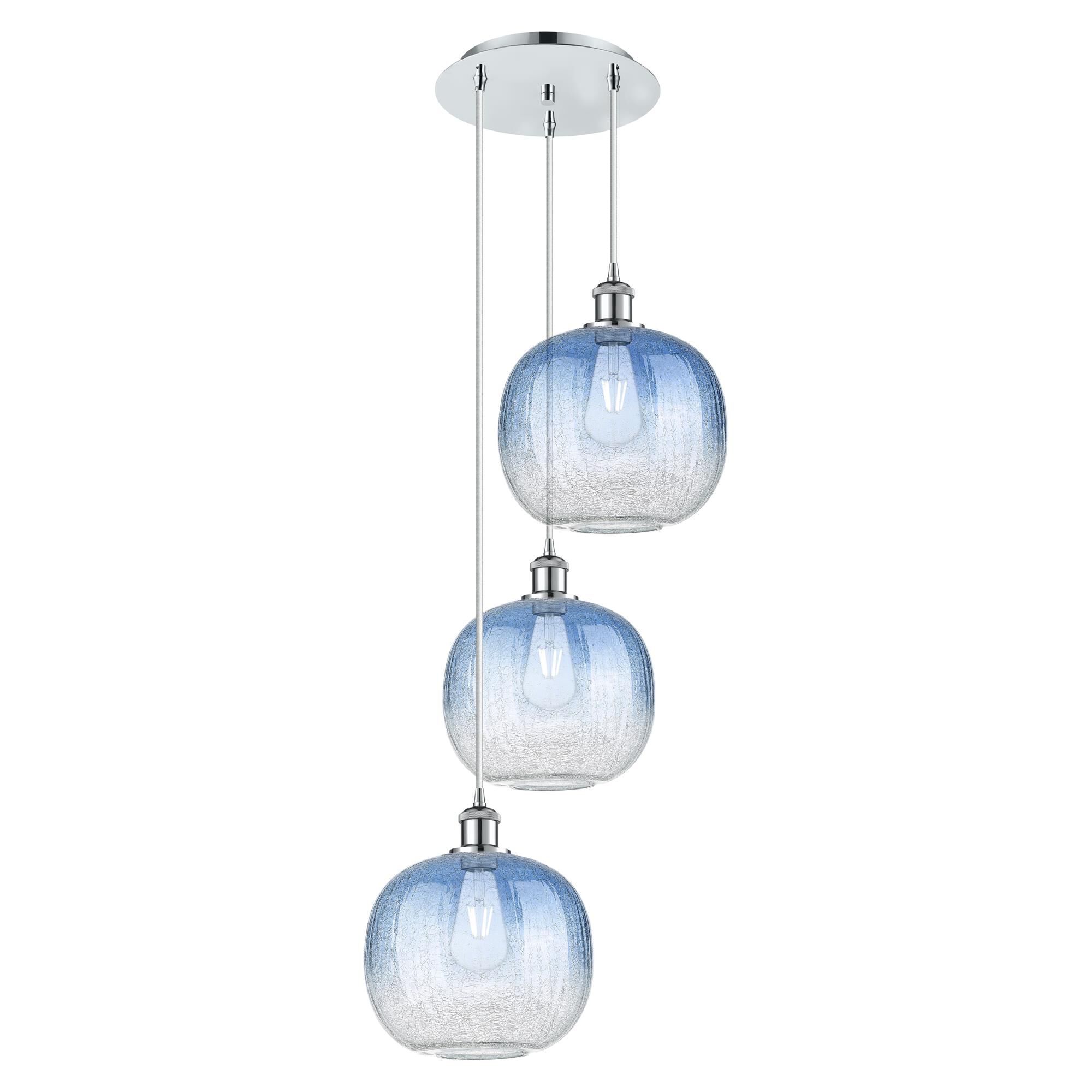 Shown in Polished Chrome finish and Sapphire Blue glass