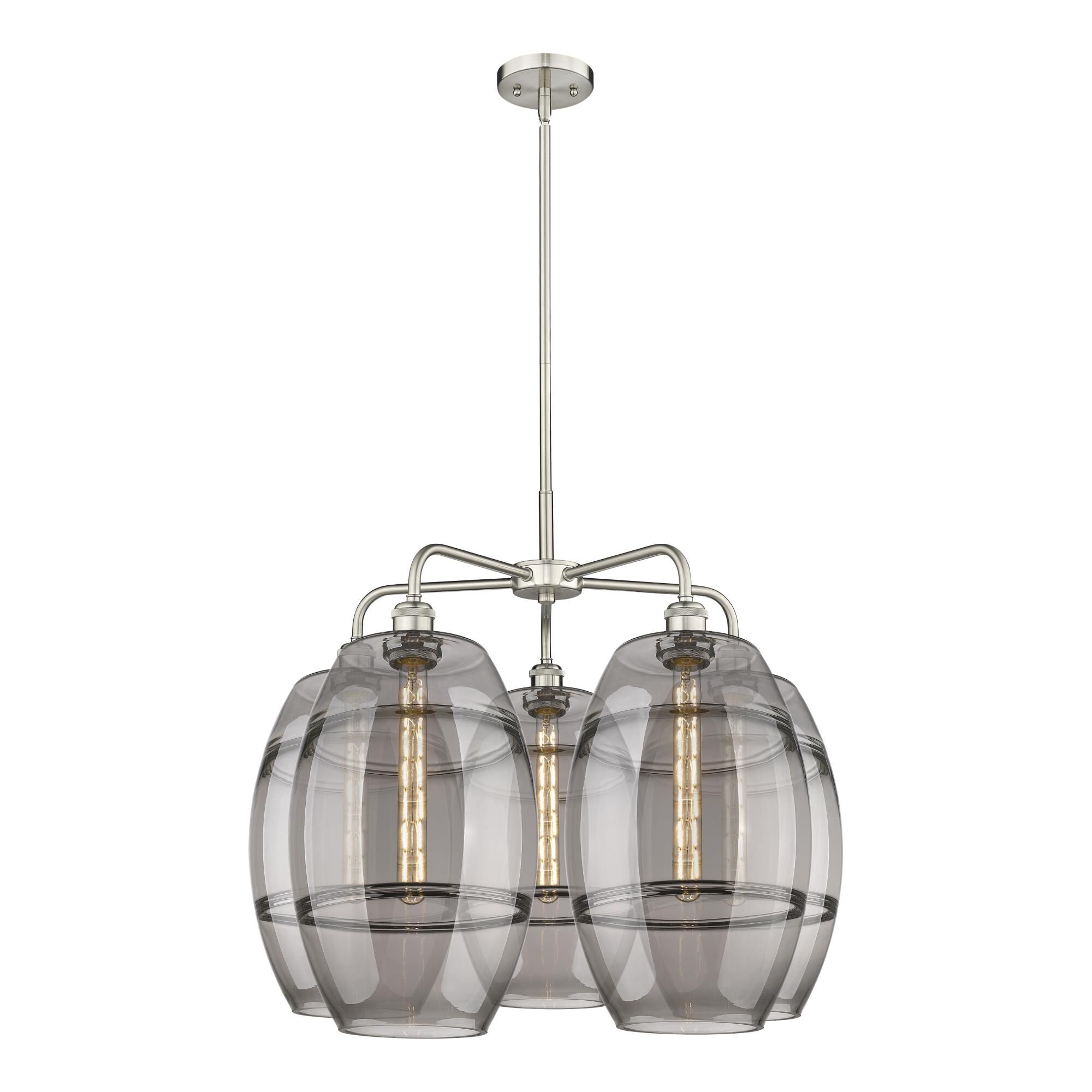 Shown in Satin Nickel finish and Light Smoke glass