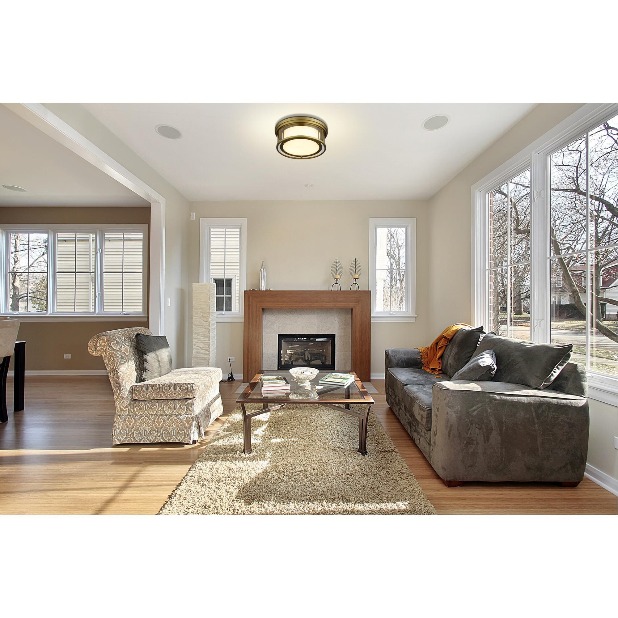 Shown in Olde Brass finish and Inner White and Outer Clear glass and No Shade shade