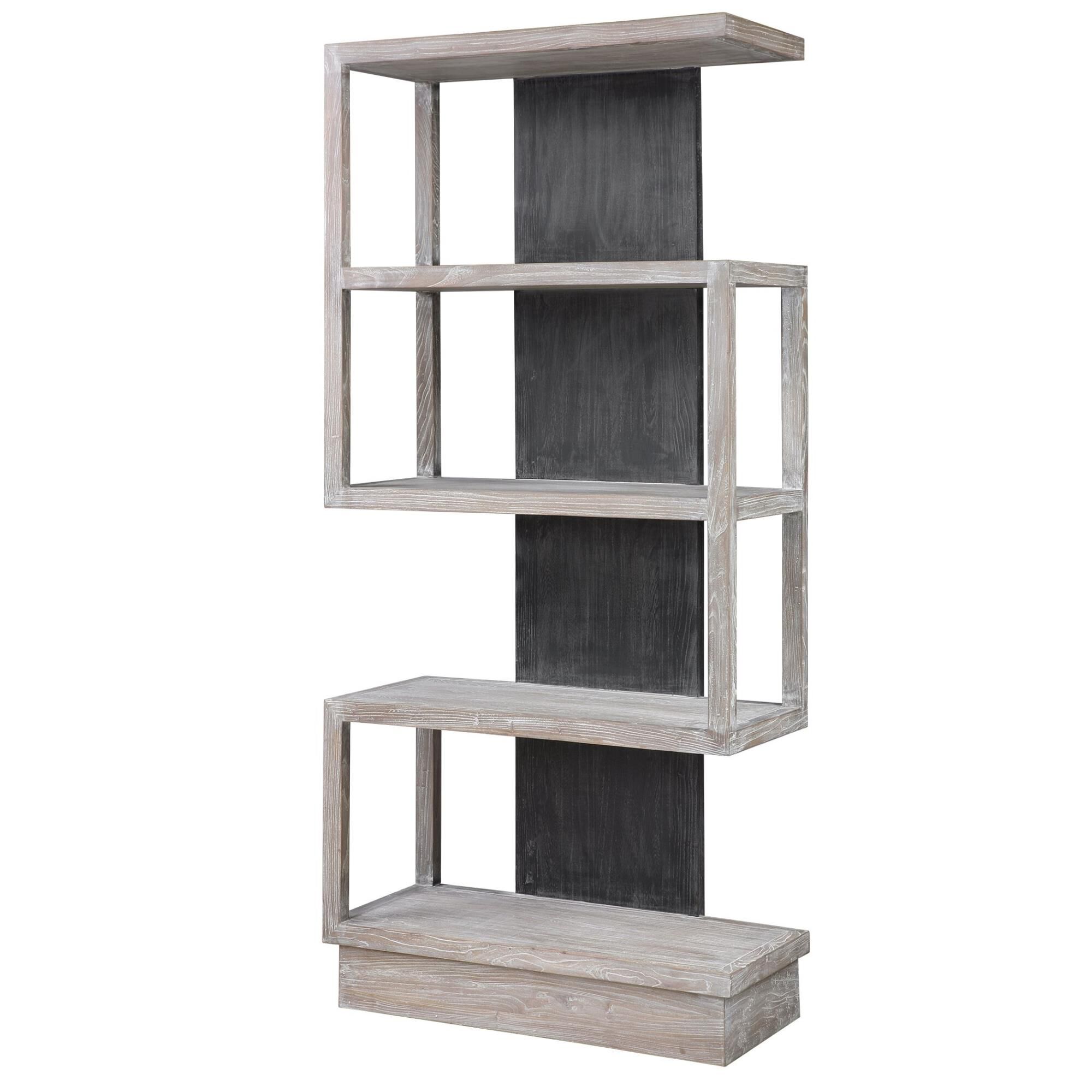 Shown in The Dramatic Contrast Of This Asymmetrical Etagere Gives An Updated Contemporary Feel, Featuring Elm finish