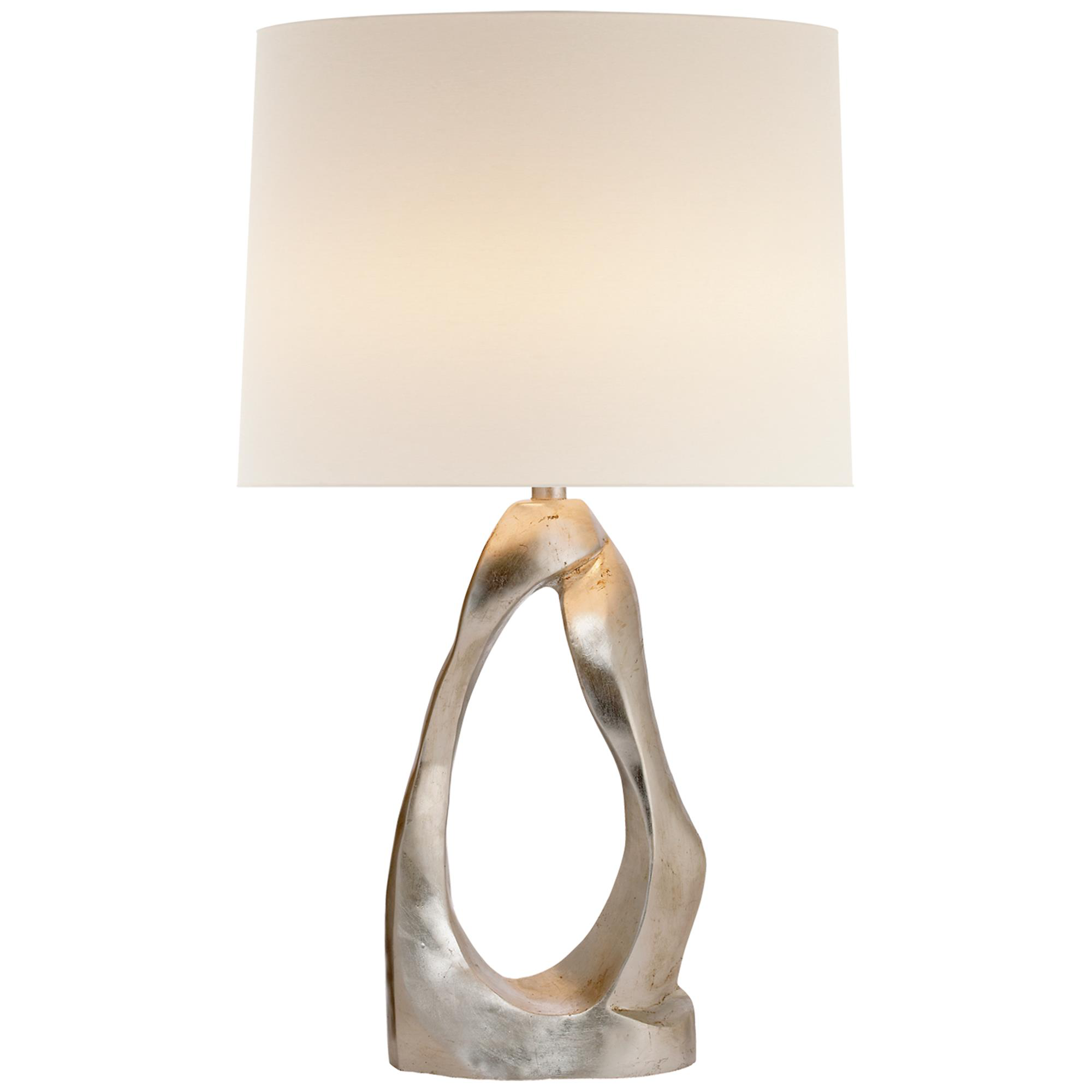 Shown in Burnished Silver Leaf finish and Linen shade