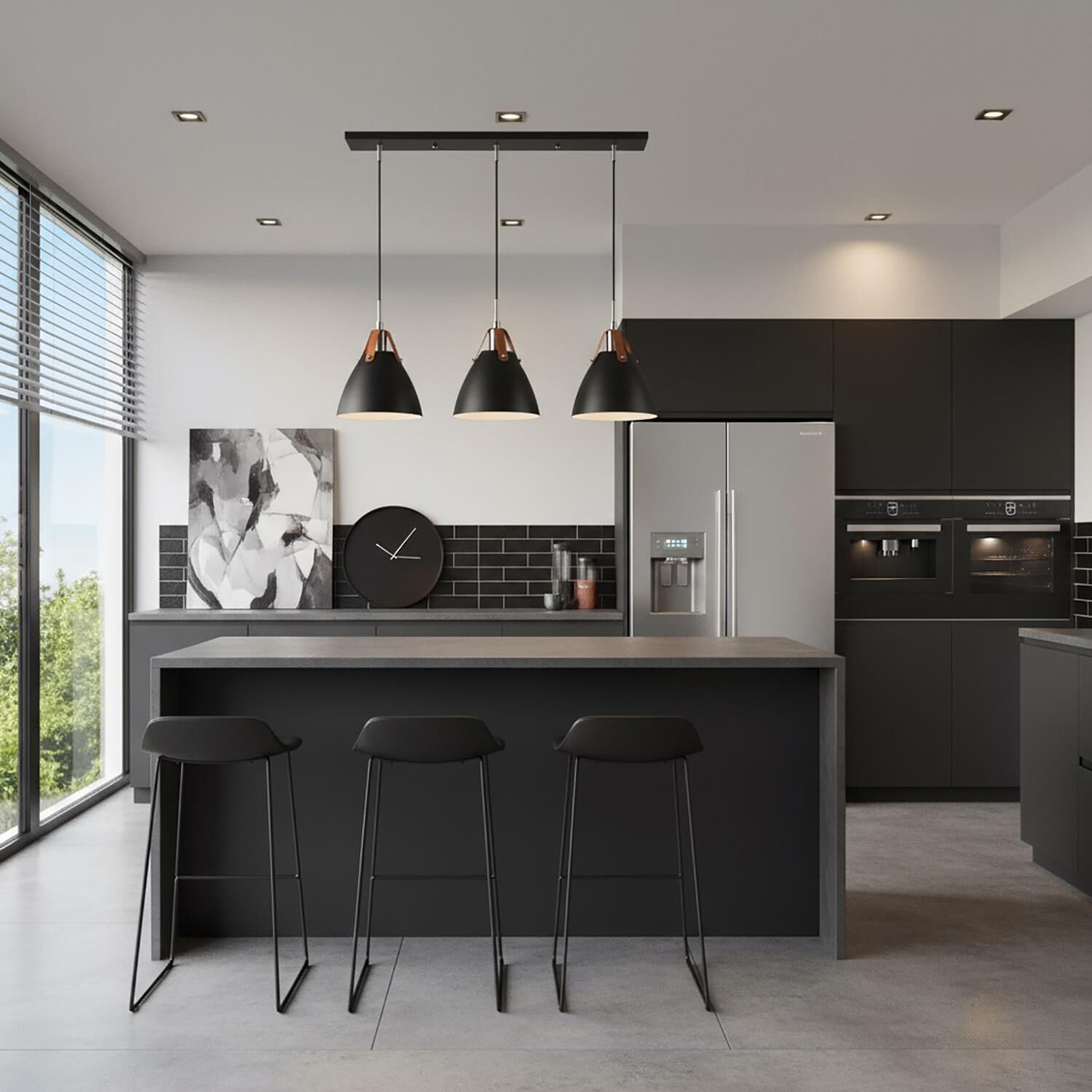 Shown in Black finish and Black Iron shade