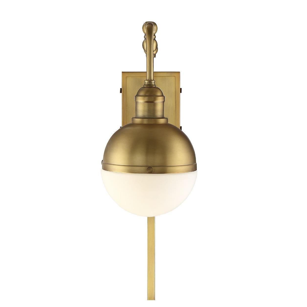 Shown in Natural Brass finish and White glass