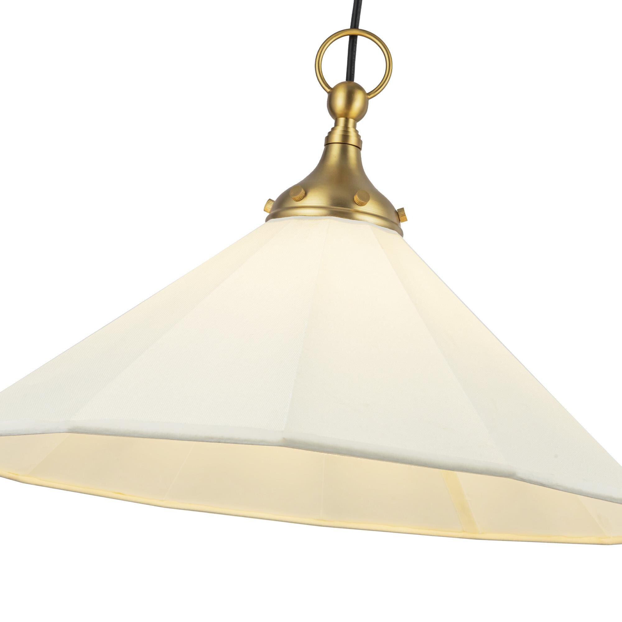 Shown in Brushed Gold finish and White Linen shade