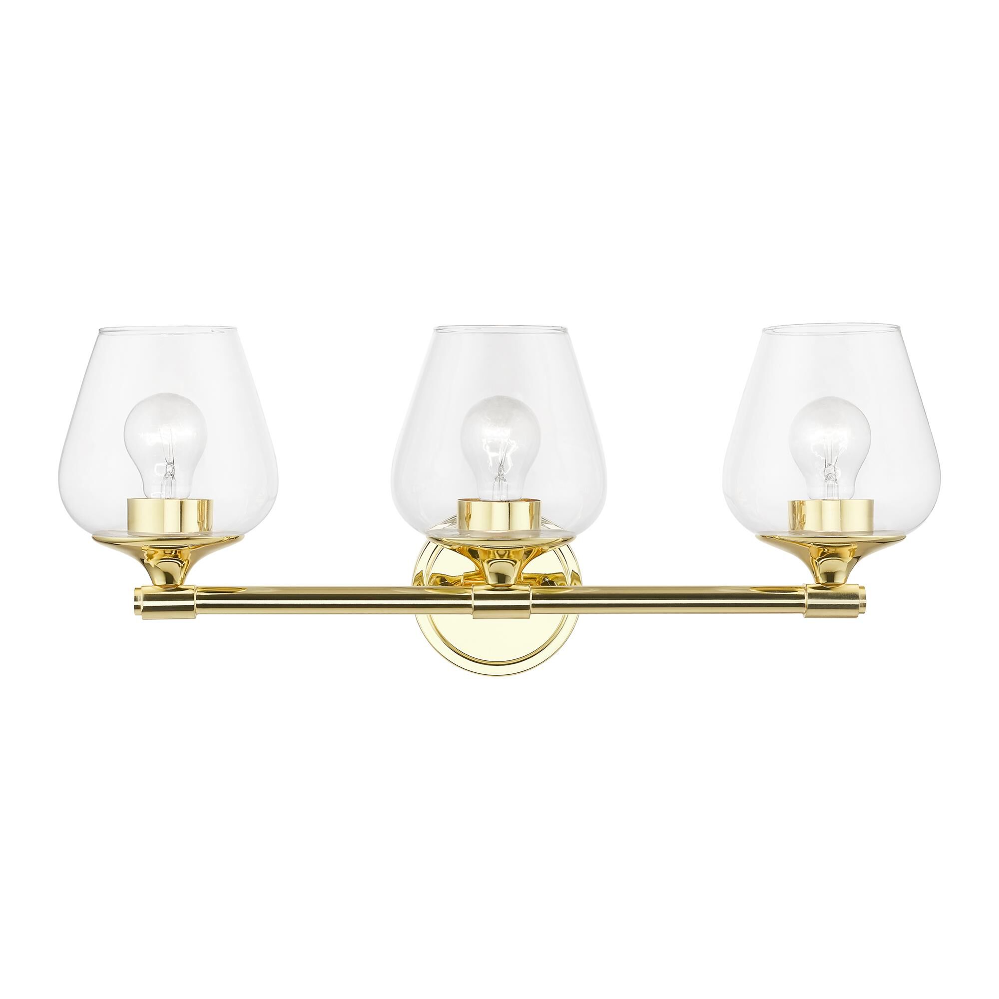 Shown in Polished Brass finish and Clear glass